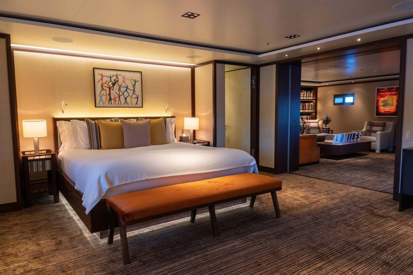 a bed in a hotel room aboard PLANET NINE Yacht for Sale