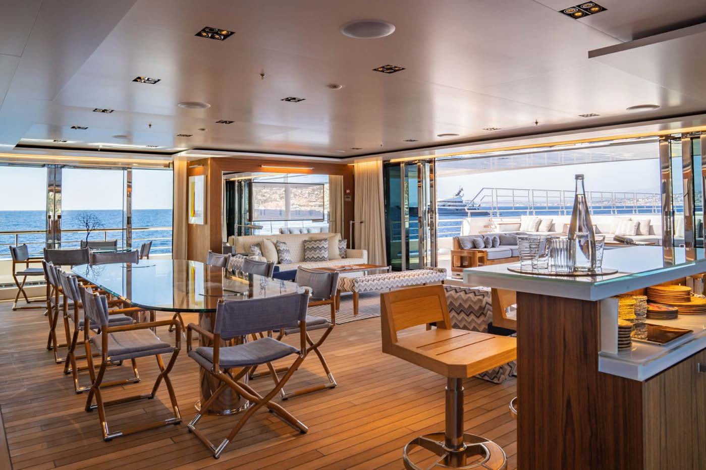 a large living room with a large open floor plan aboard PLANET NINE Yacht for Sale