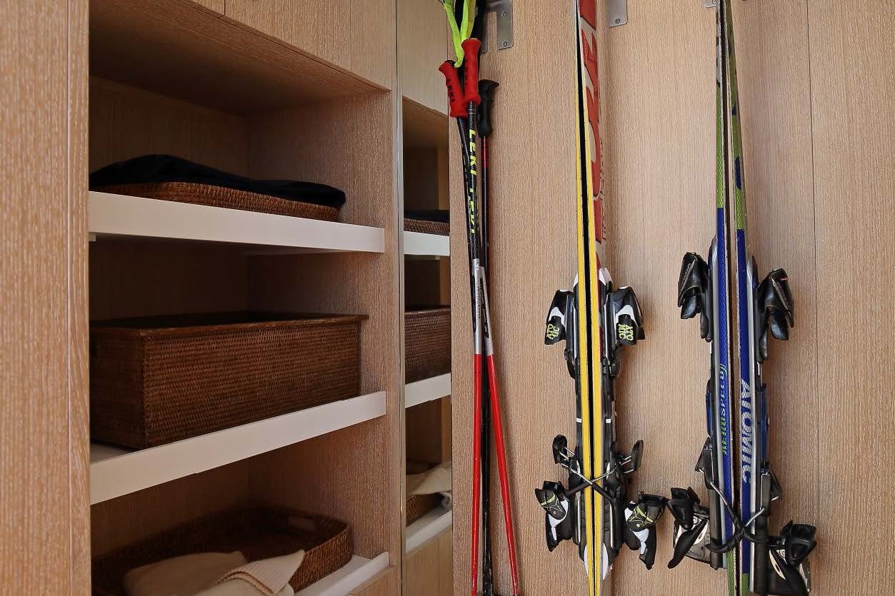 a group of skis in a room aboard PLANET NINE Yacht for Sale