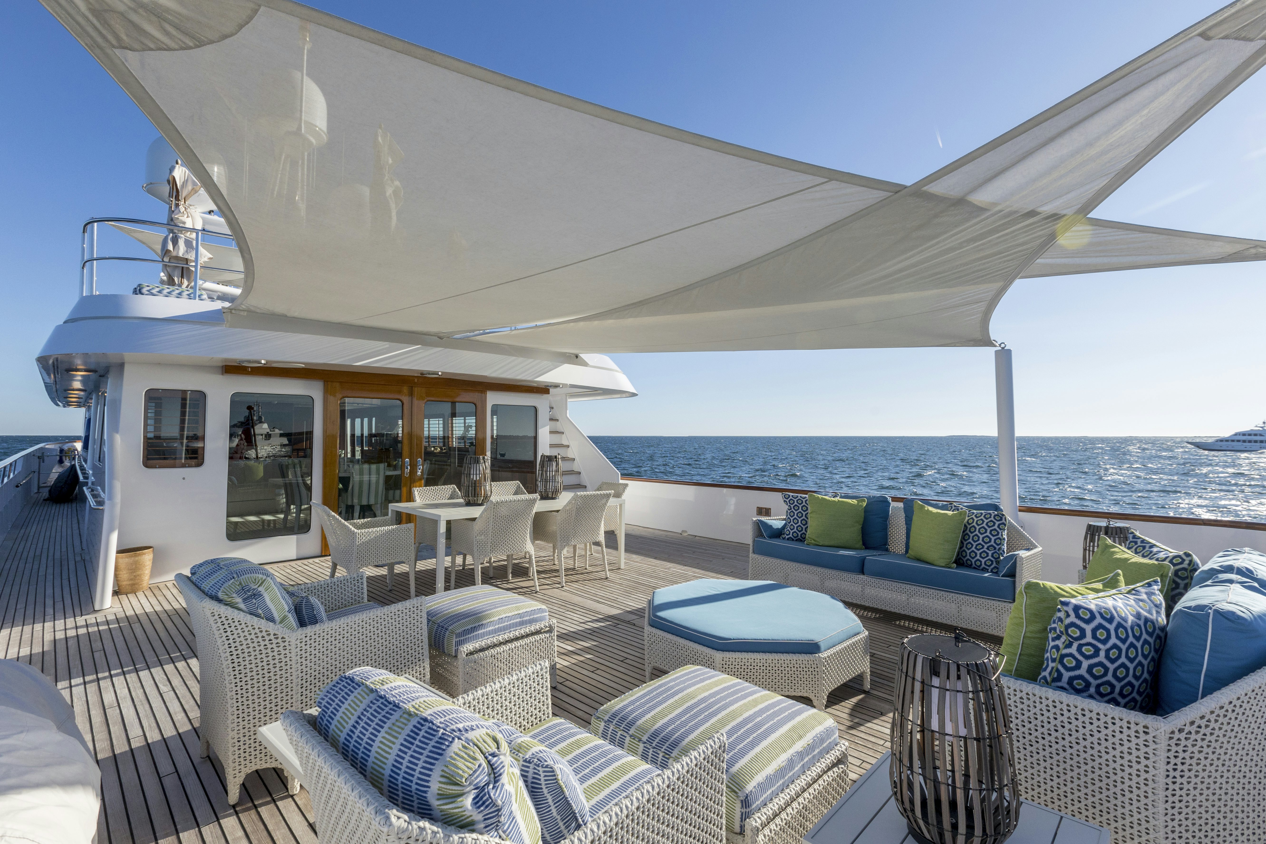 a large living room with a large ocean view aboard TRUE NORTH Yacht for Sale