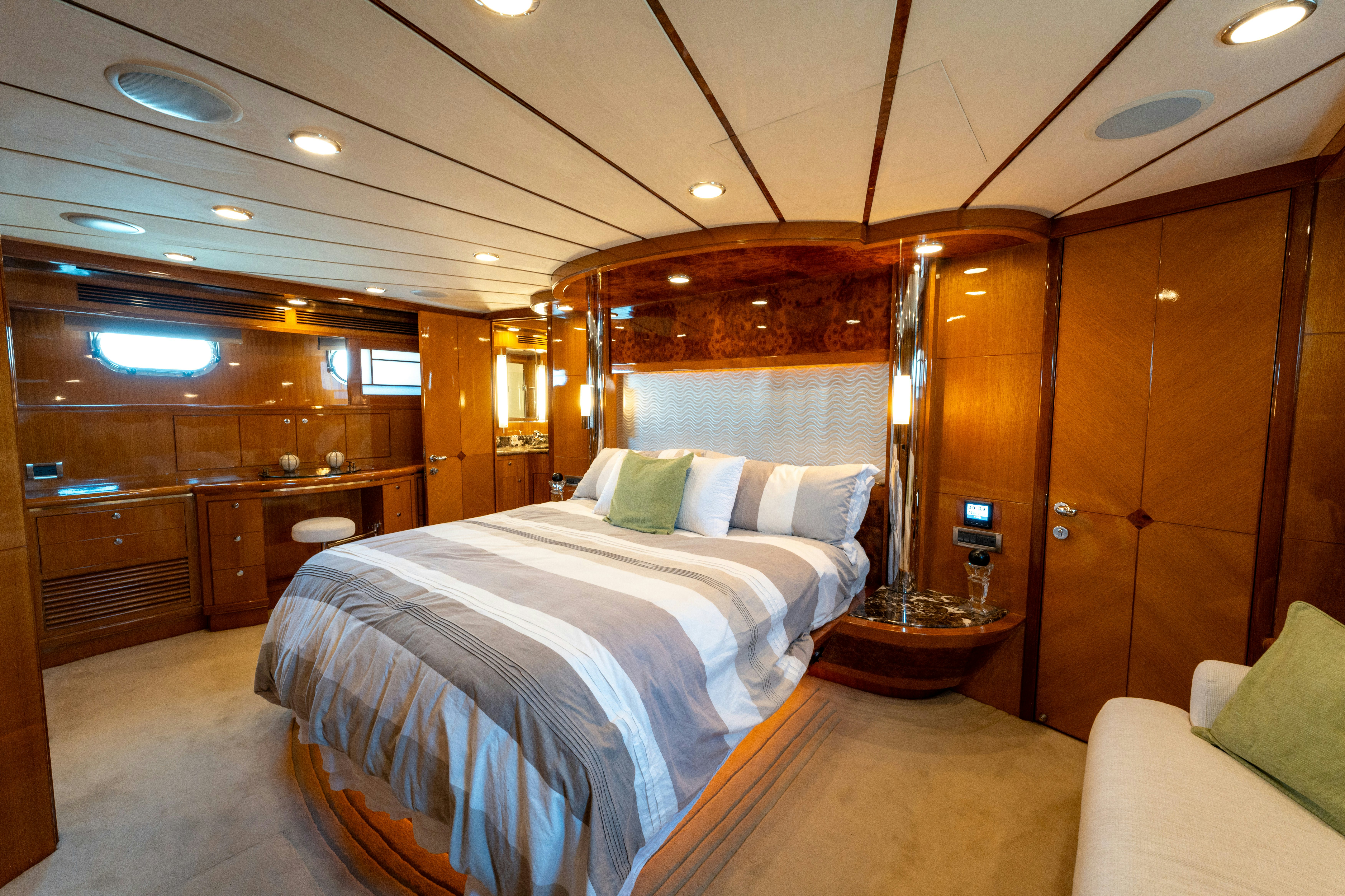 a bed in a room aboard MEMORY BANK Yacht for Sale