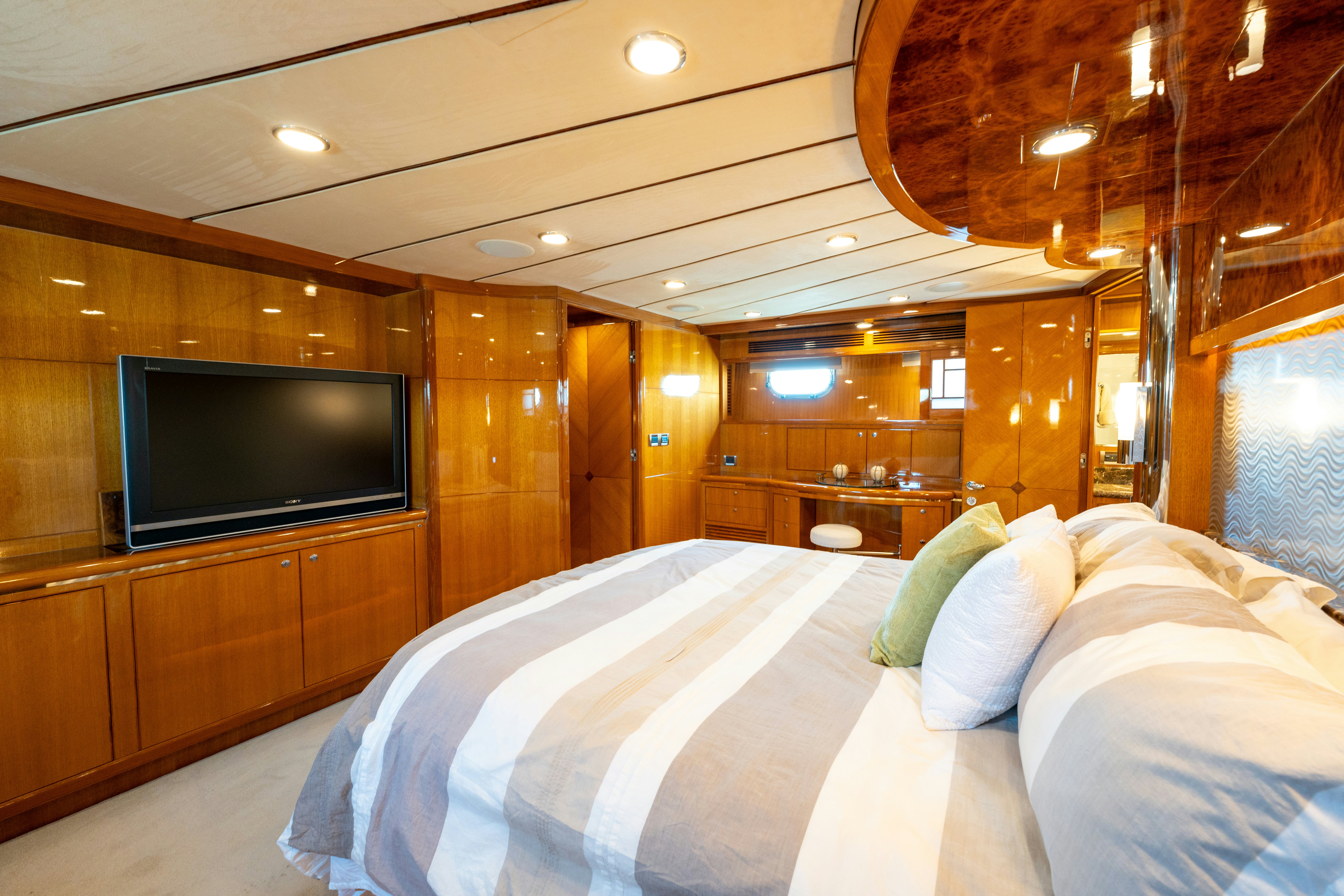 a bed in a room aboard MEMORY BANK Yacht for Sale