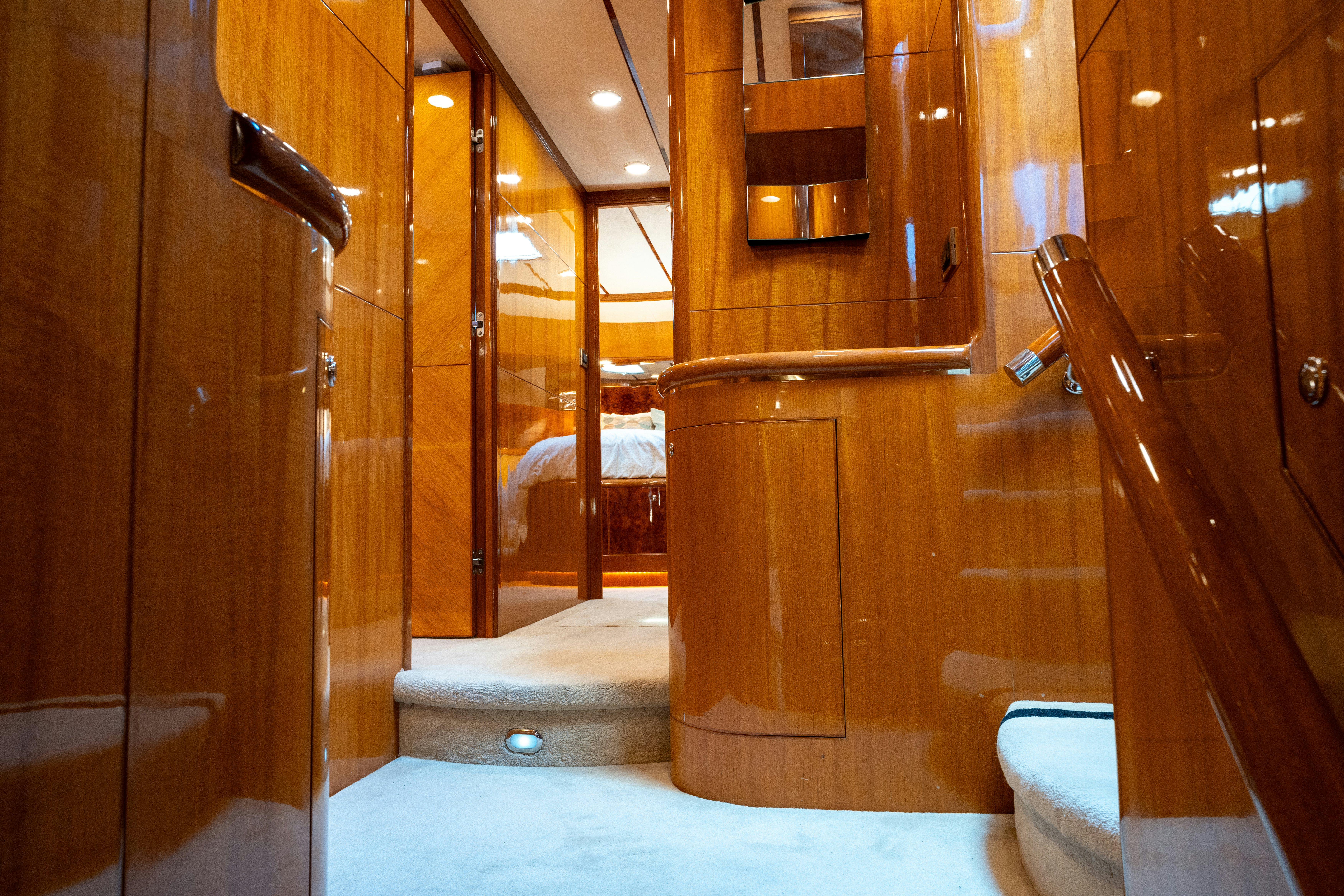 a bathroom with a large mirror aboard MEMORY BANK Yacht for Sale
