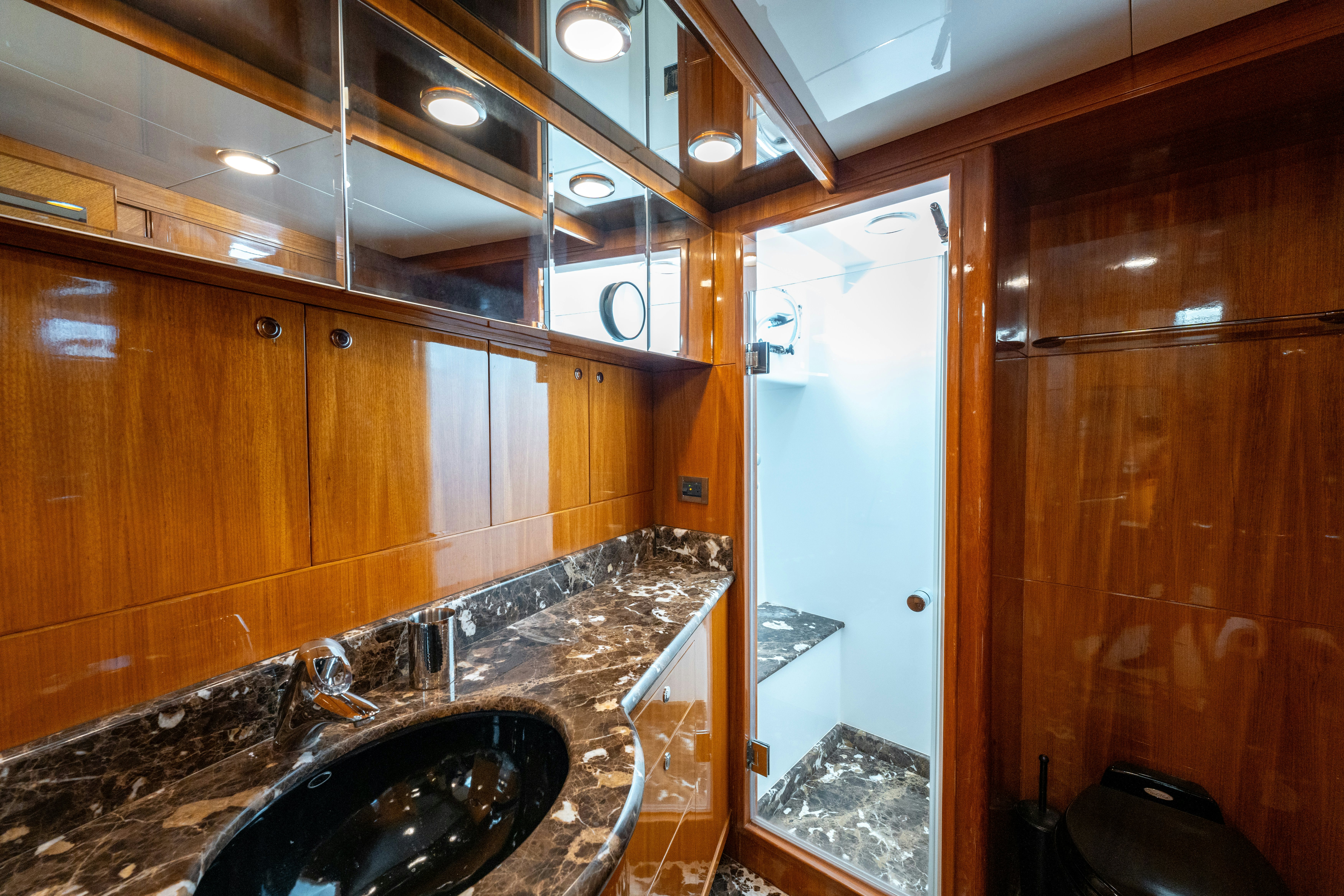 a bathroom with a large countertop aboard MEMORY BANK Yacht for Sale