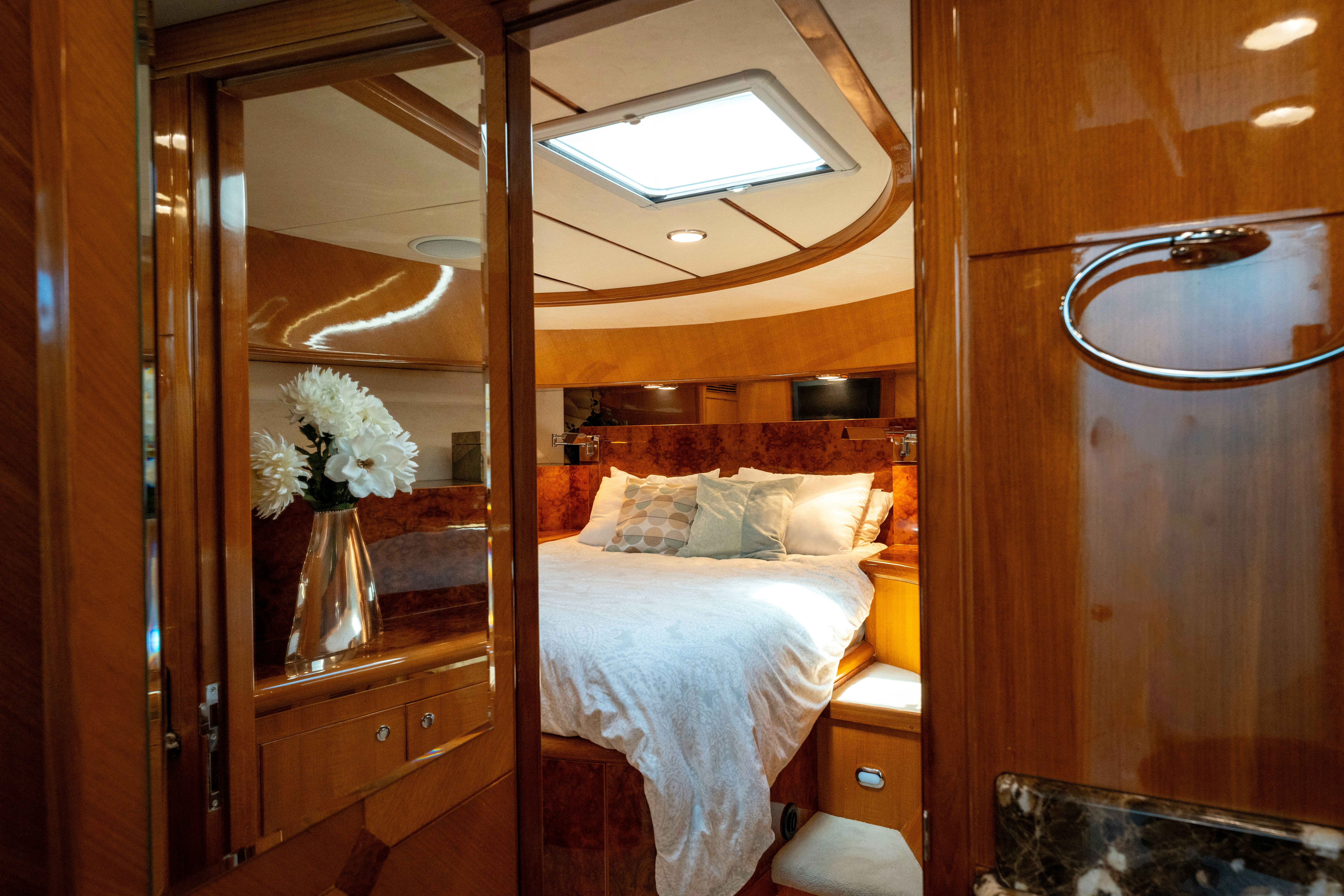a bed in a room aboard MEMORY BANK Yacht for Sale