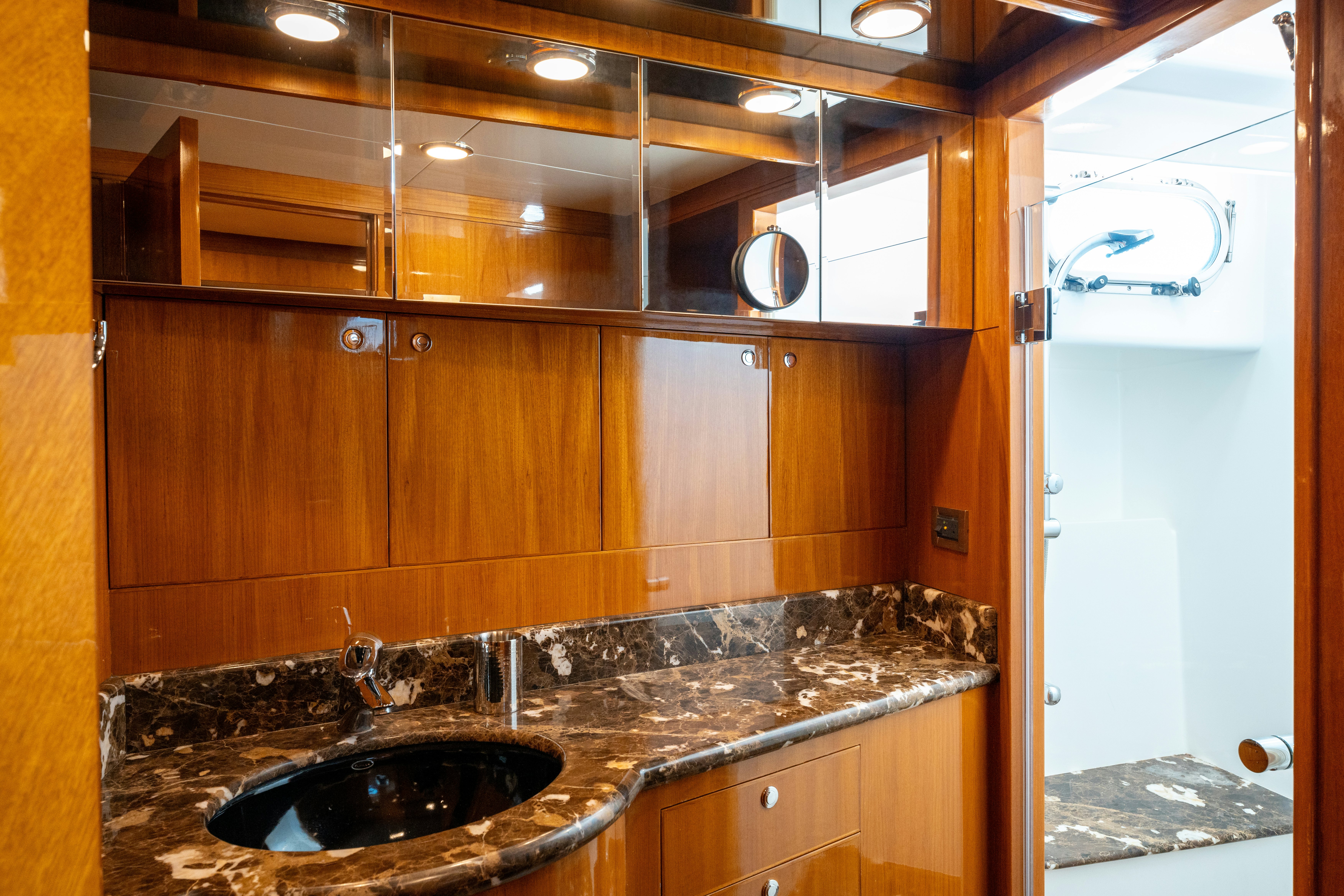 a bathroom with a large shower aboard MEMORY BANK Yacht for Sale