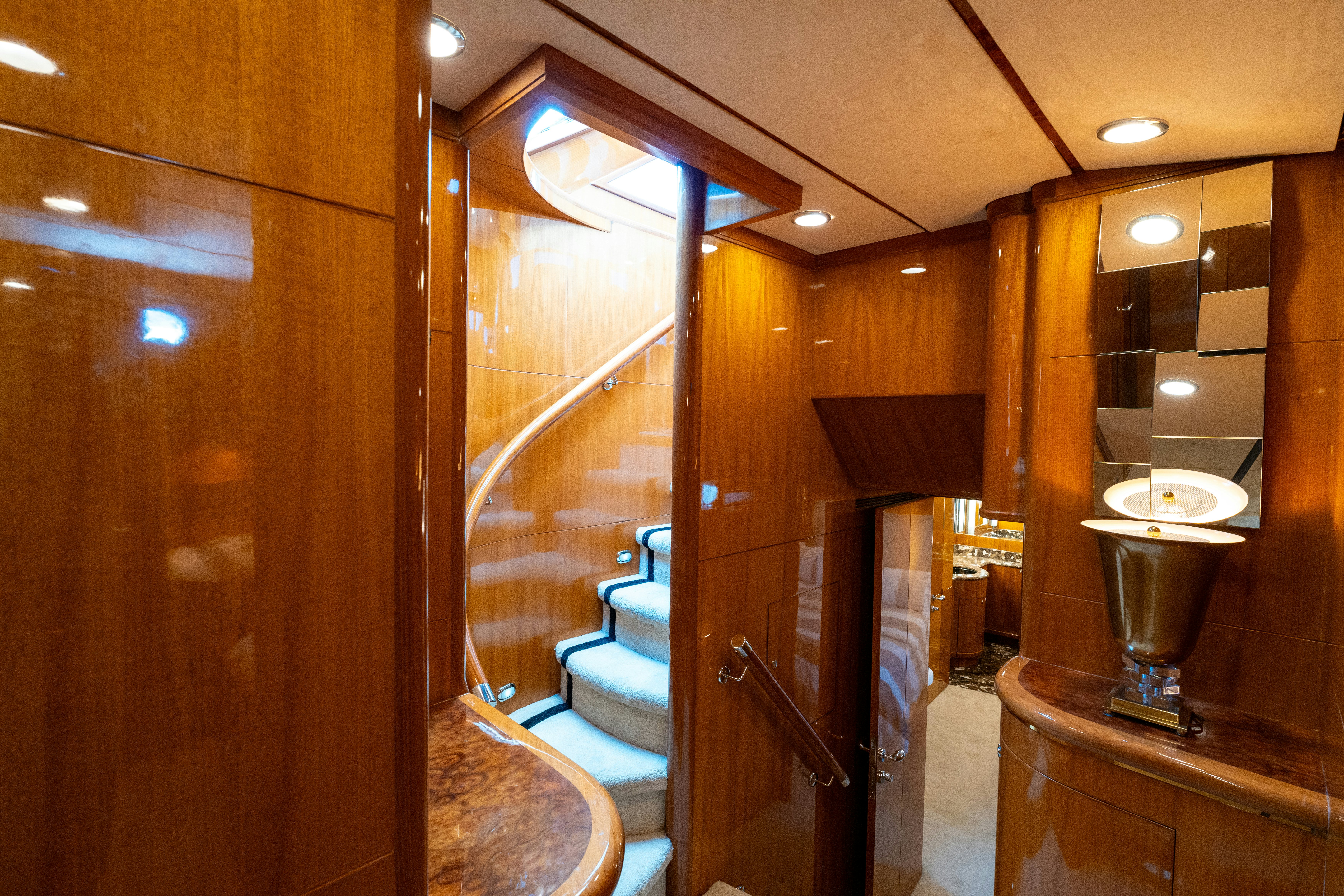 a bathroom with a glass shower aboard MEMORY BANK Yacht for Sale