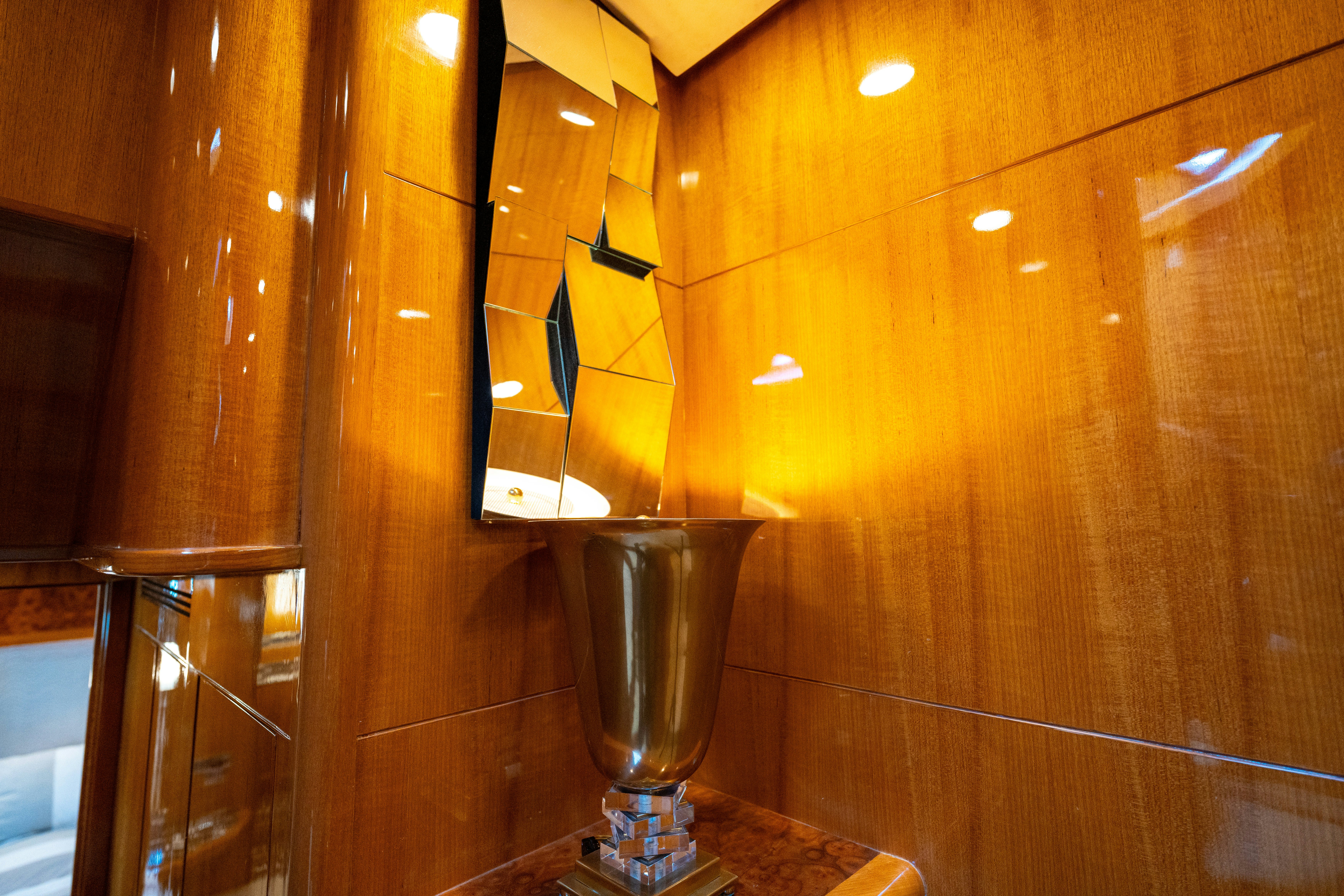 a glass with a fish face aboard MEMORY BANK Yacht for Sale