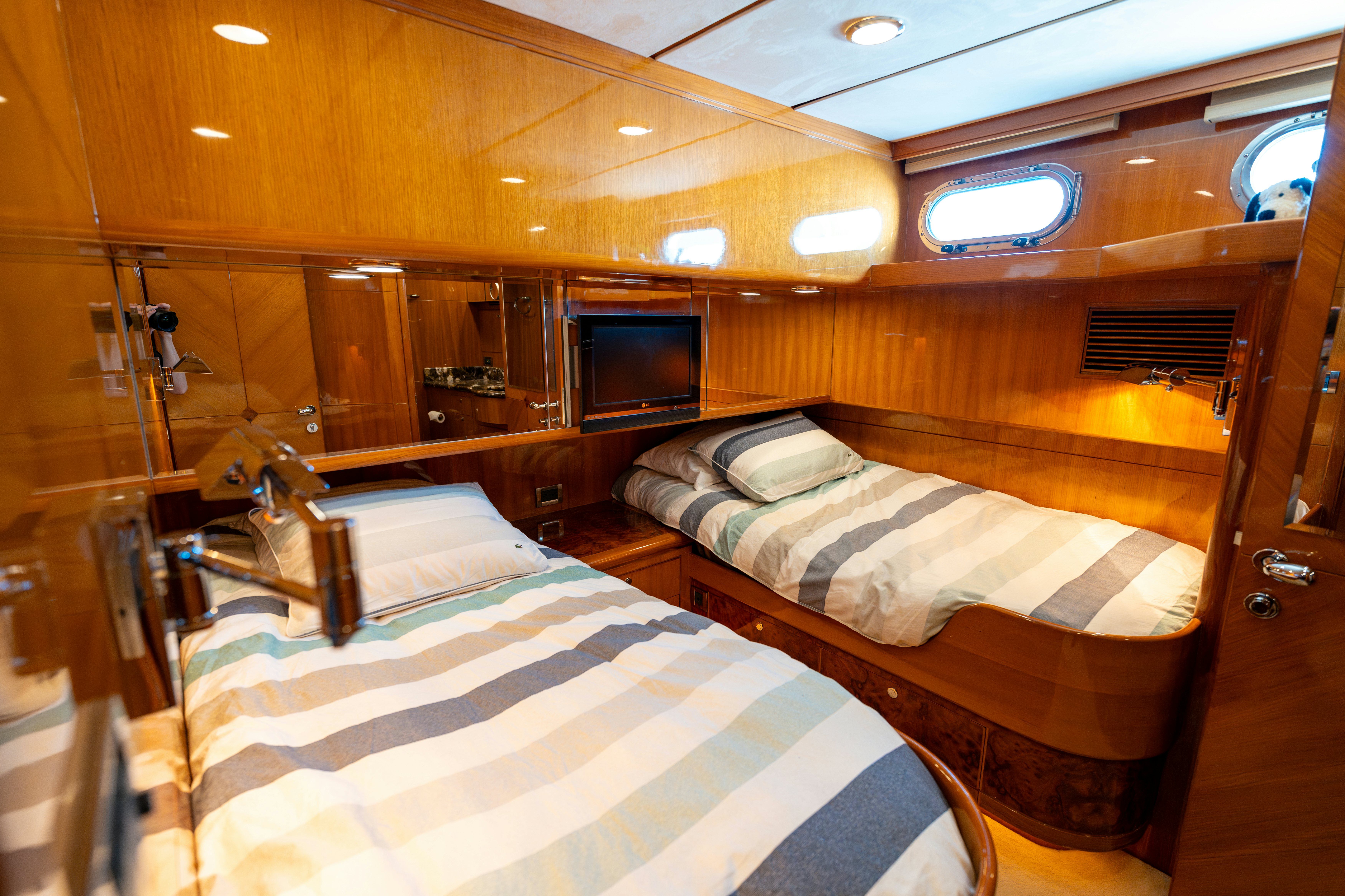 a room with two beds aboard MEMORY BANK Yacht for Sale