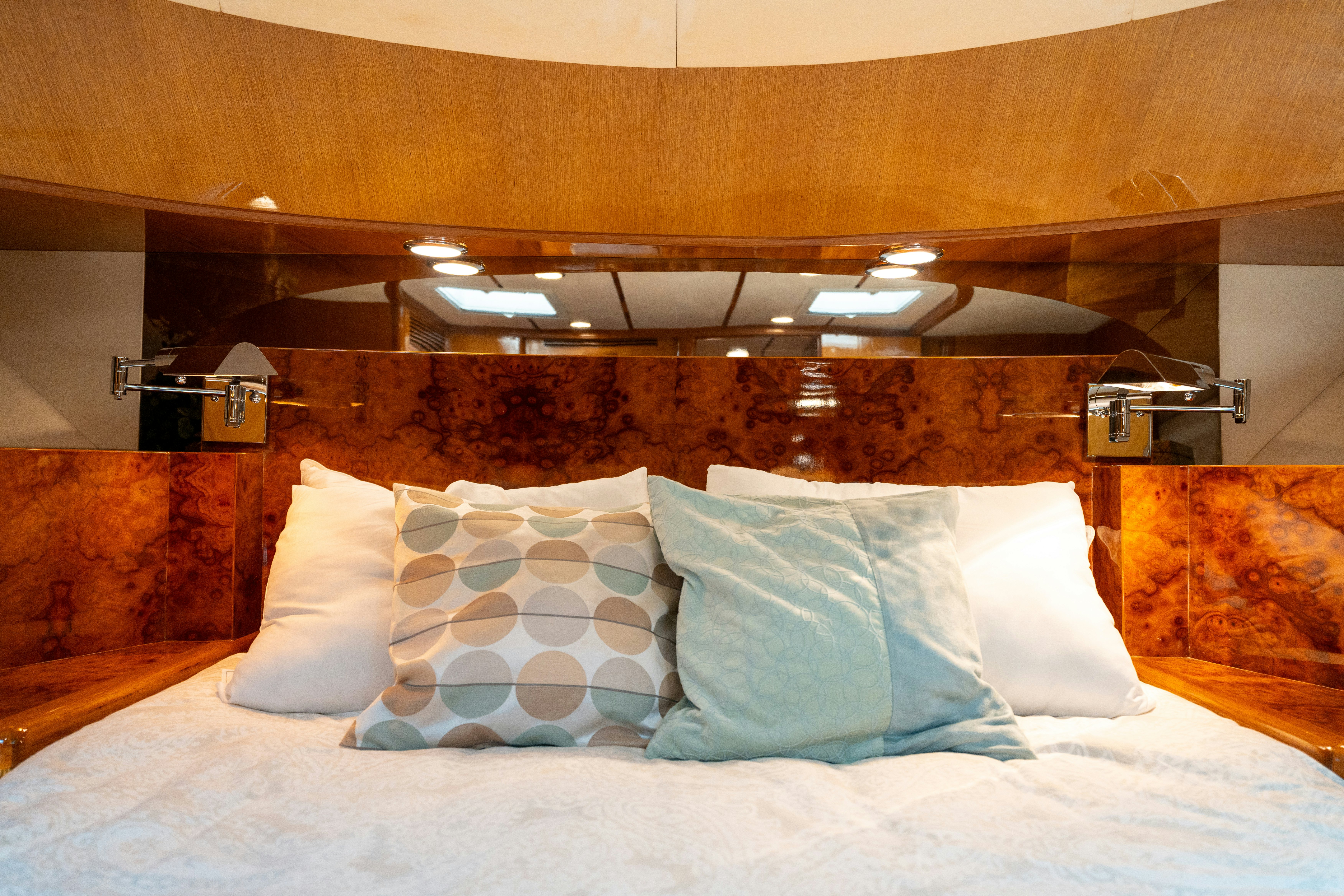 a bed with pillows aboard MEMORY BANK Yacht for Sale