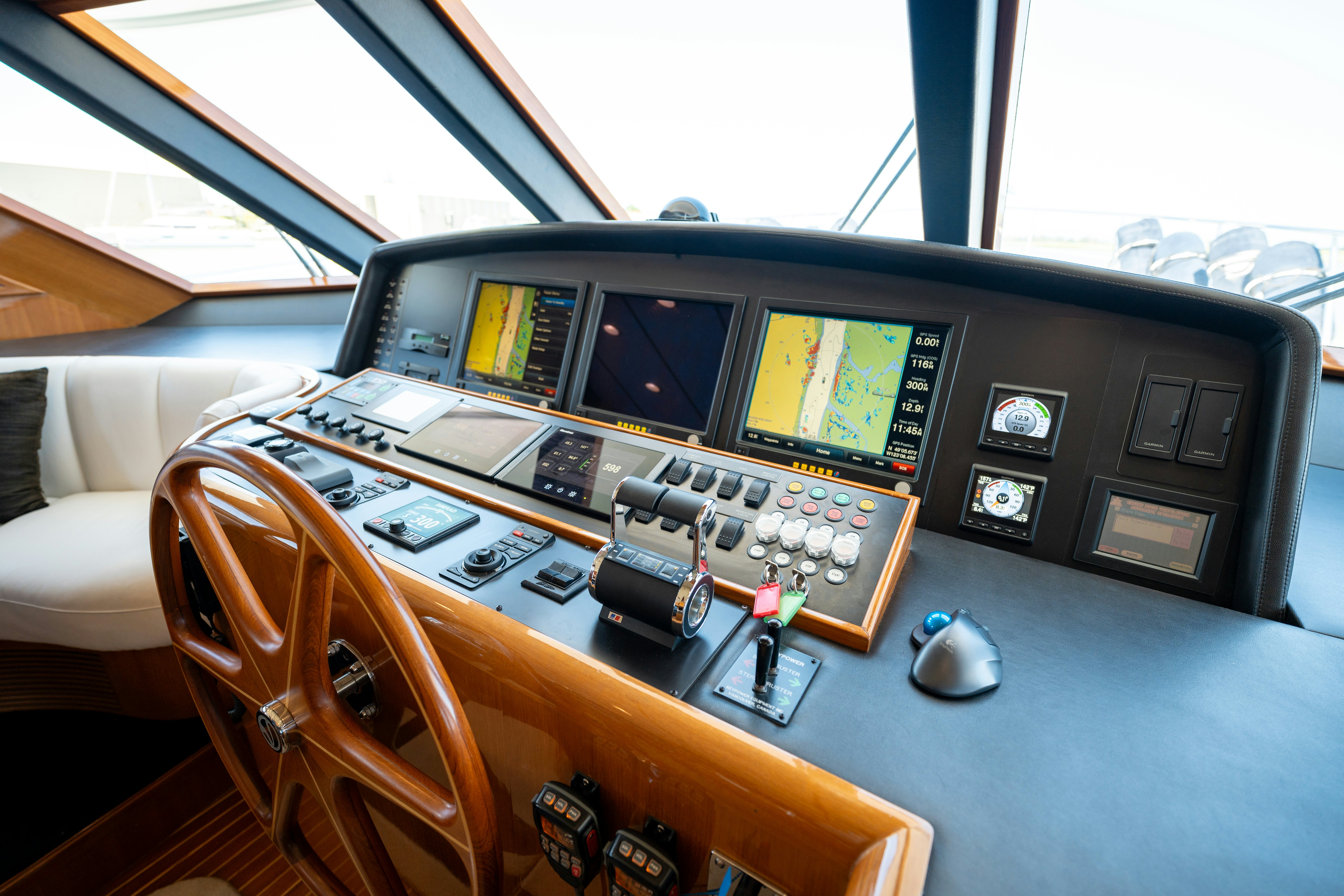 a control panel on a table aboard MEMORY BANK Yacht for Sale