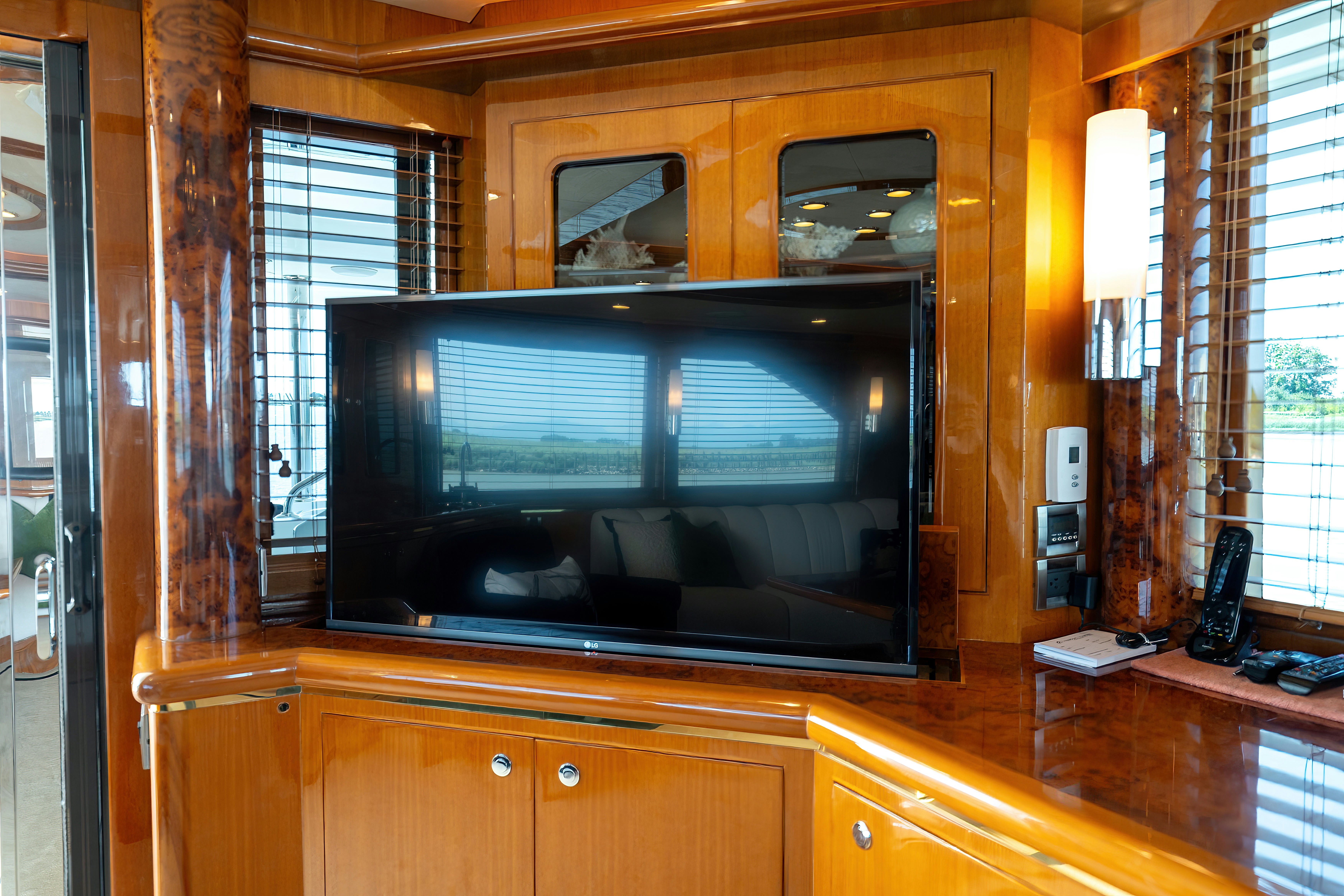 a tv on a cabinet aboard MEMORY BANK Yacht for Sale
