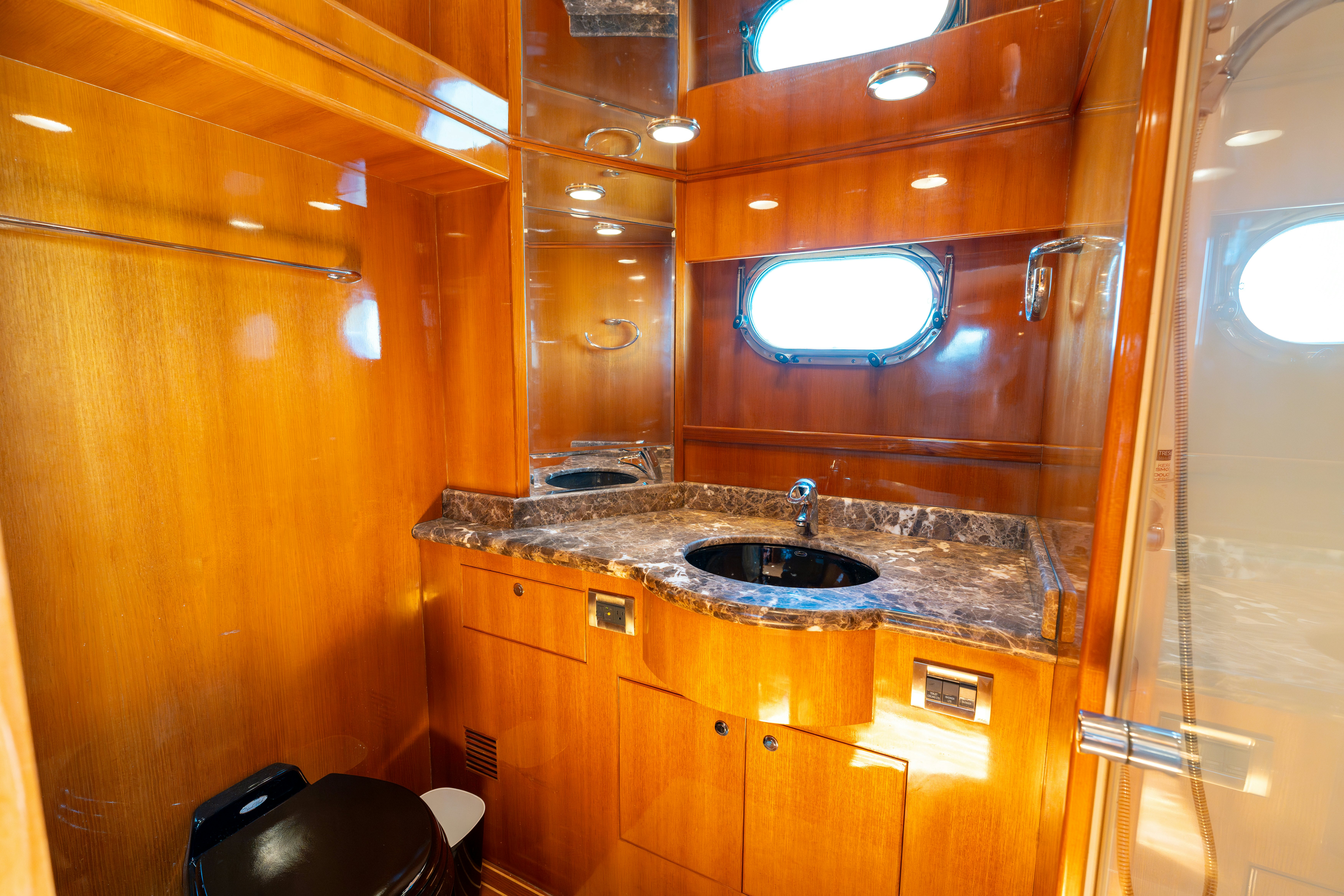 a bathroom with a marble counter top aboard MEMORY BANK Yacht for Sale