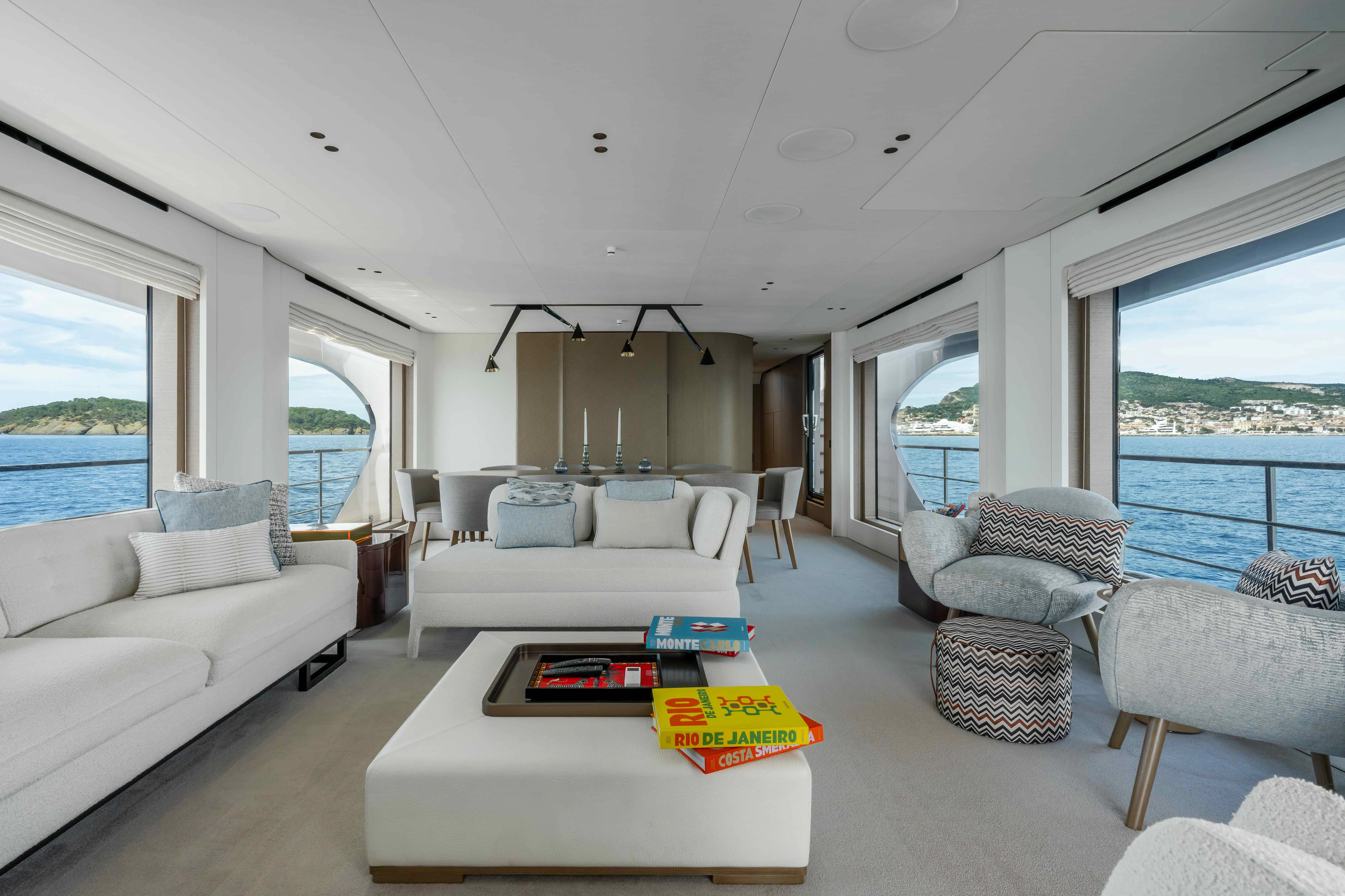 a living room with a large window aboard ST JUDE Yacht for Sale