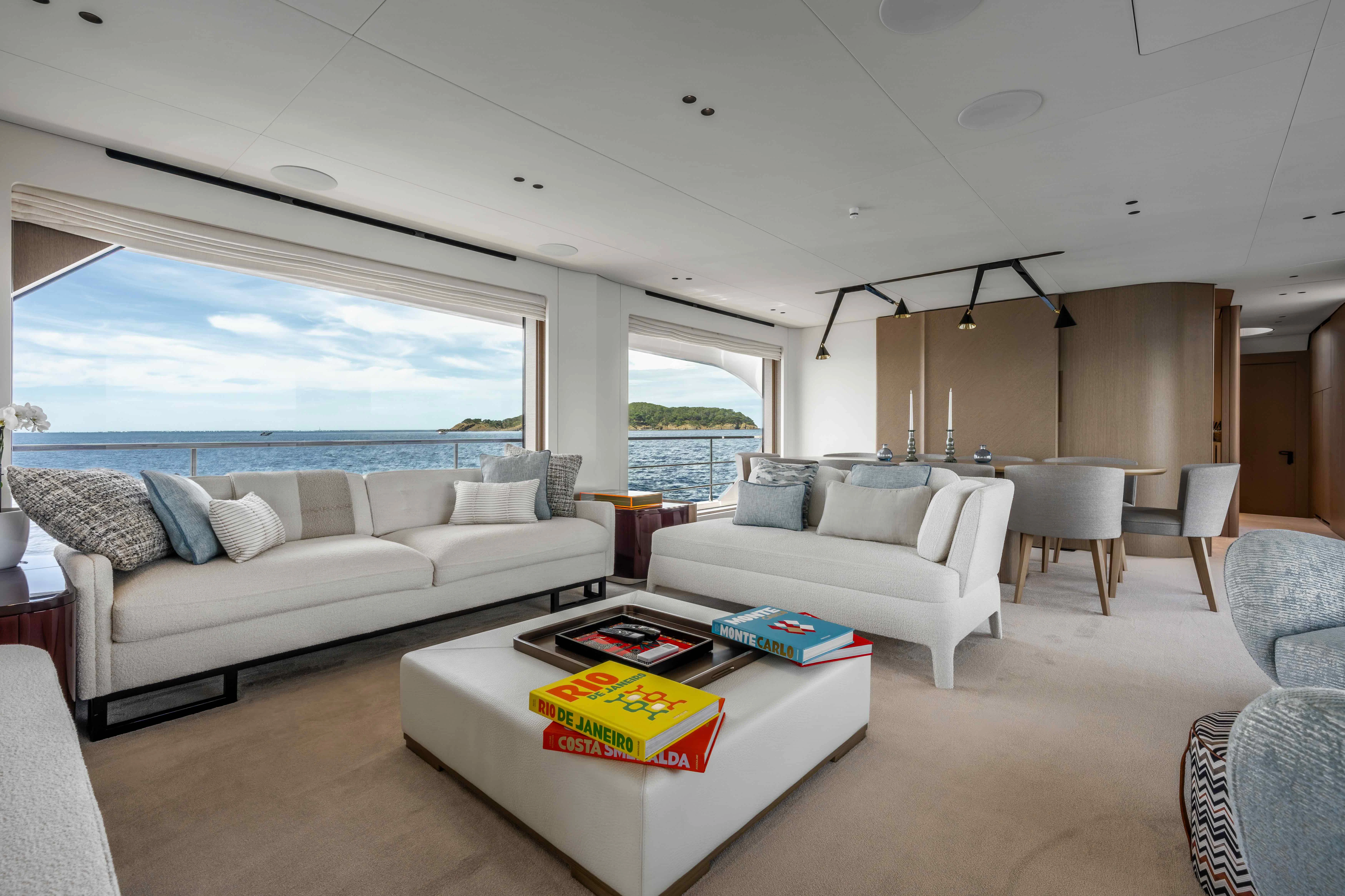 a living room with a large window aboard ST JUDE Yacht for Sale