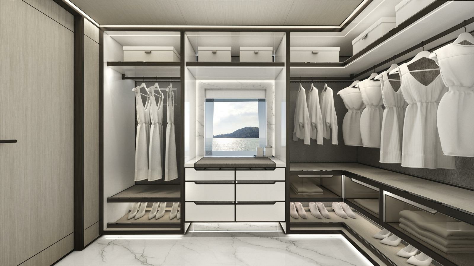 a bathroom with a large mirror aboard AKULA Yacht for Charter