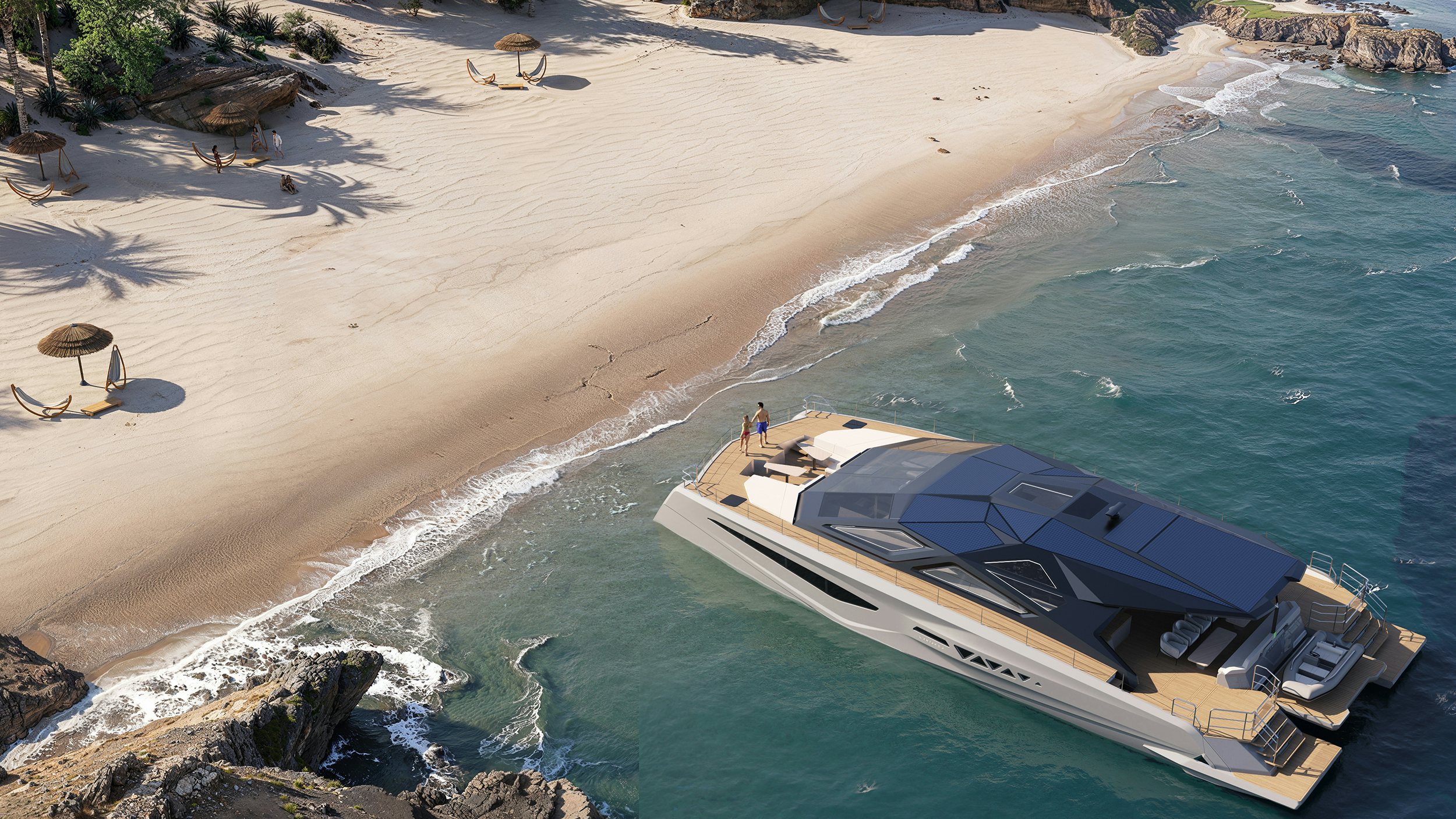 a boat on a beach aboard LANIAKEA Yacht for Sale