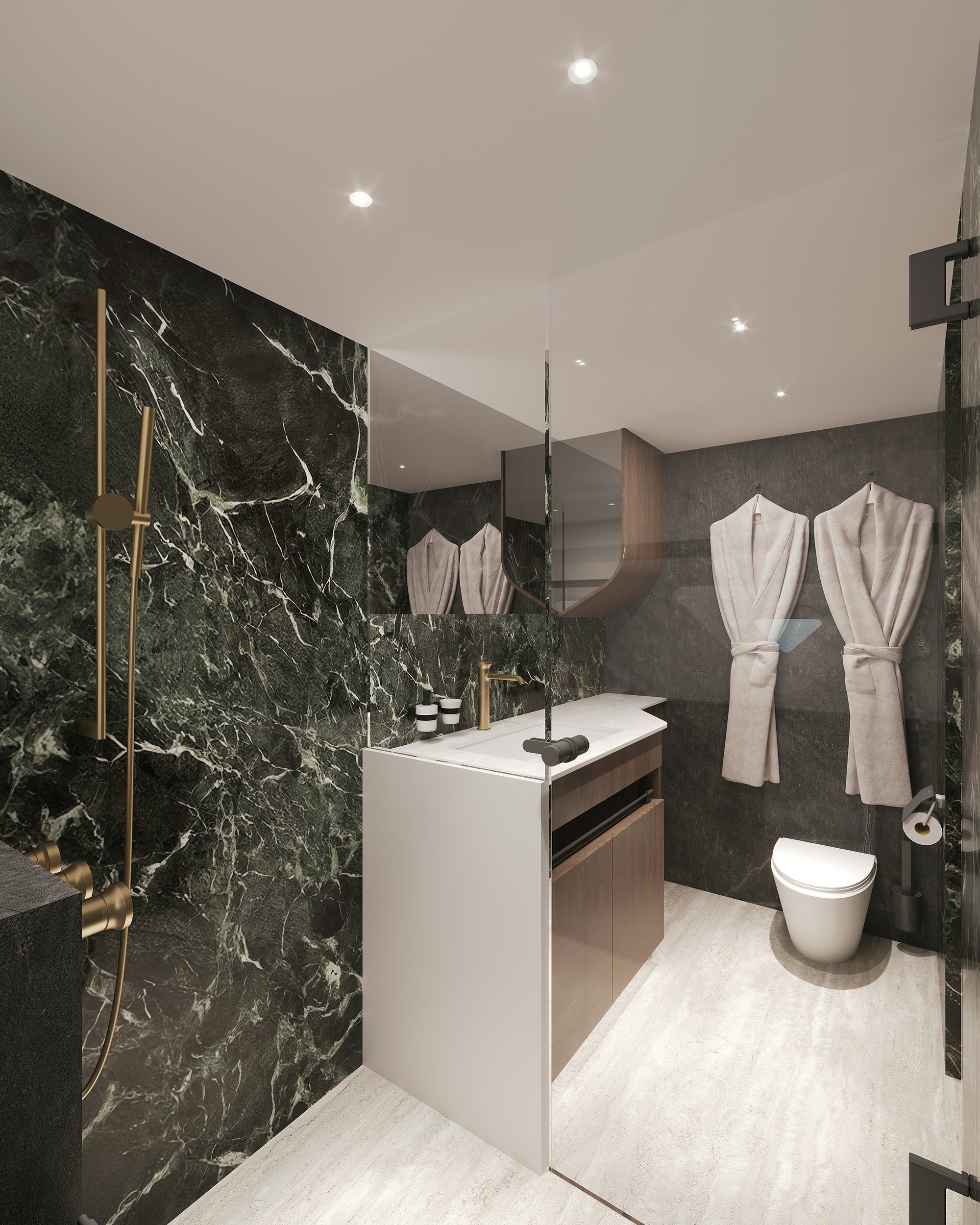 a bathroom with a large wall aboard LANIAKEA Yacht for Sale