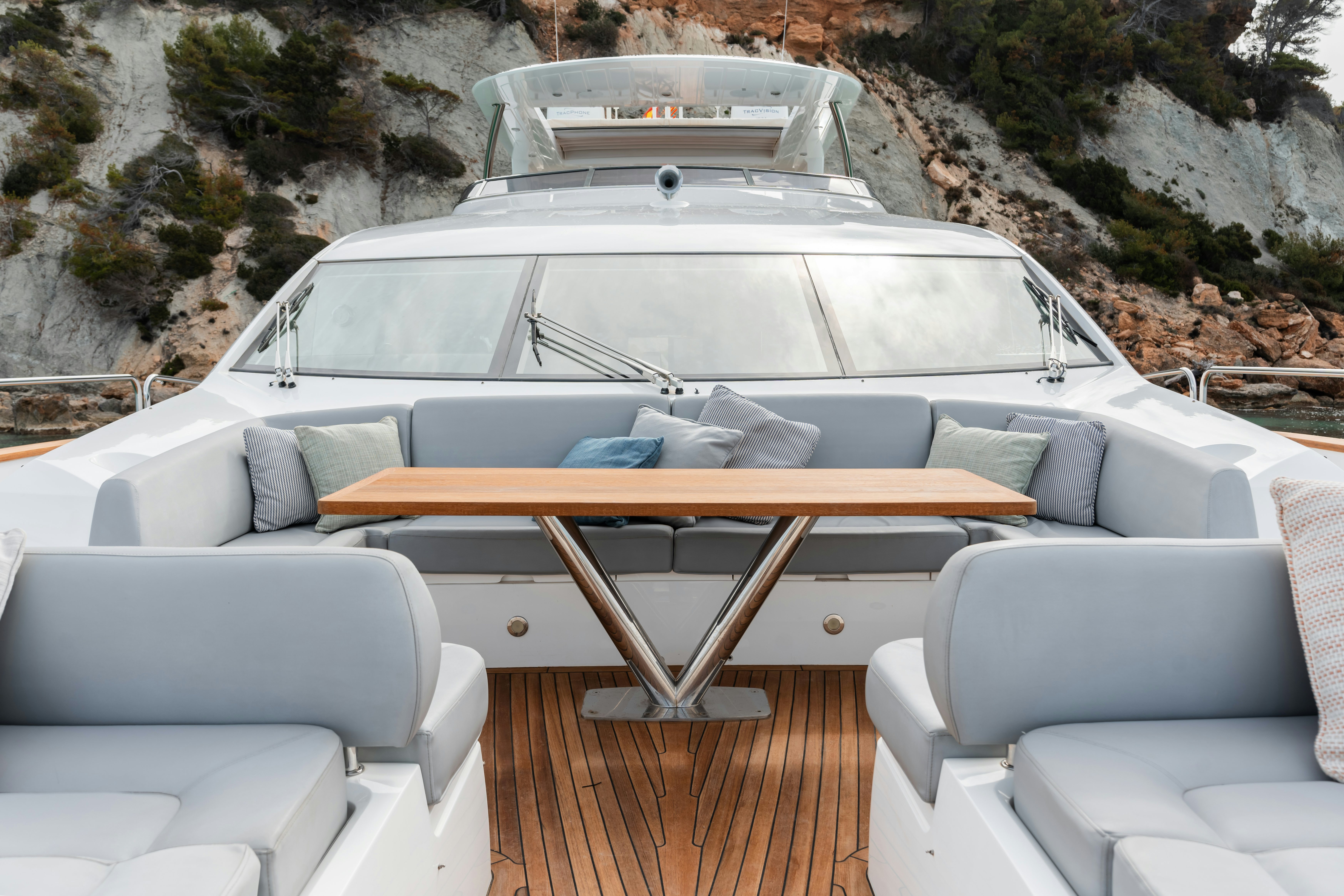 a white car with a roof aboard PLAY THE GAME Yacht for Sale