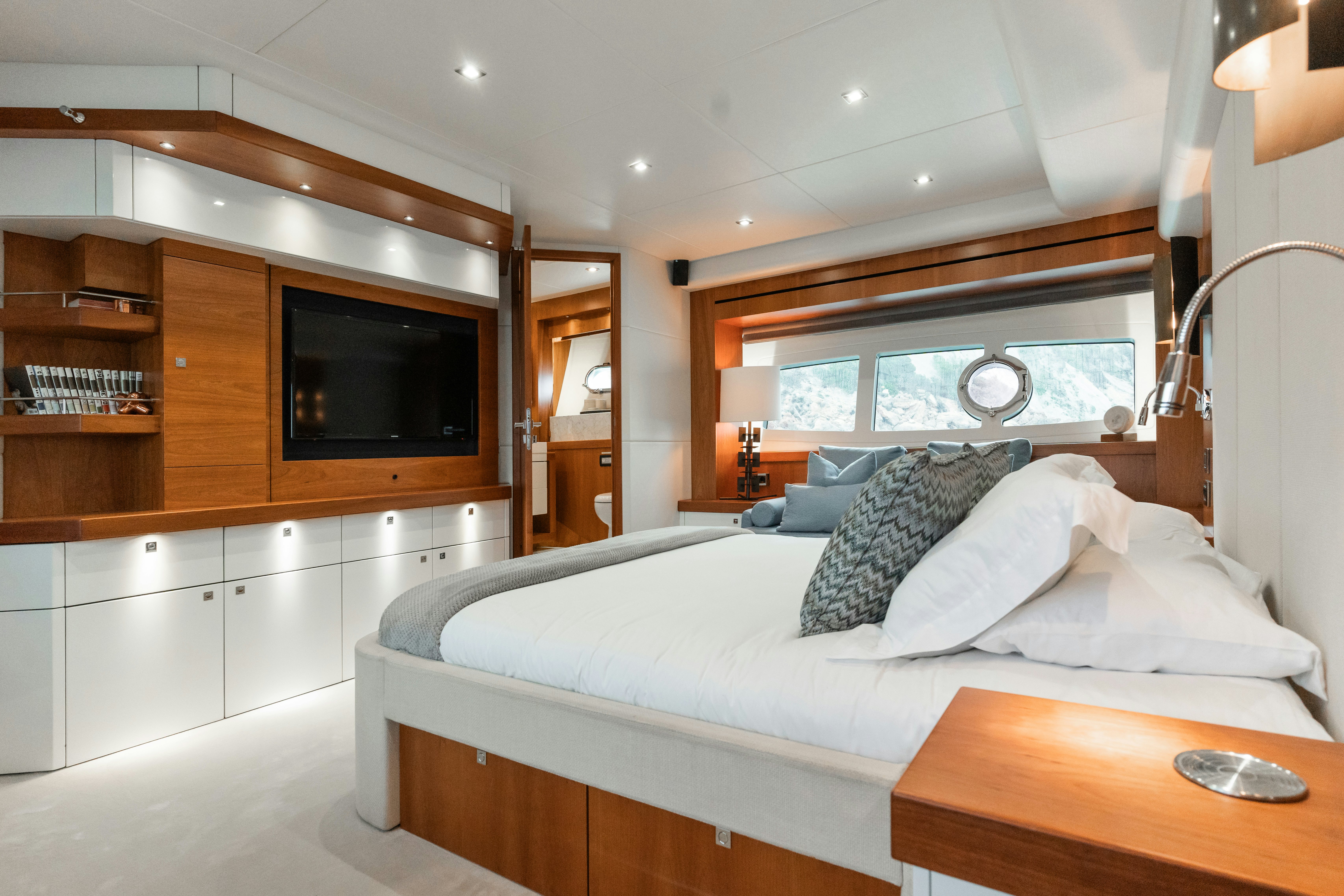 a bed in a room aboard PLAY THE GAME Yacht for Sale