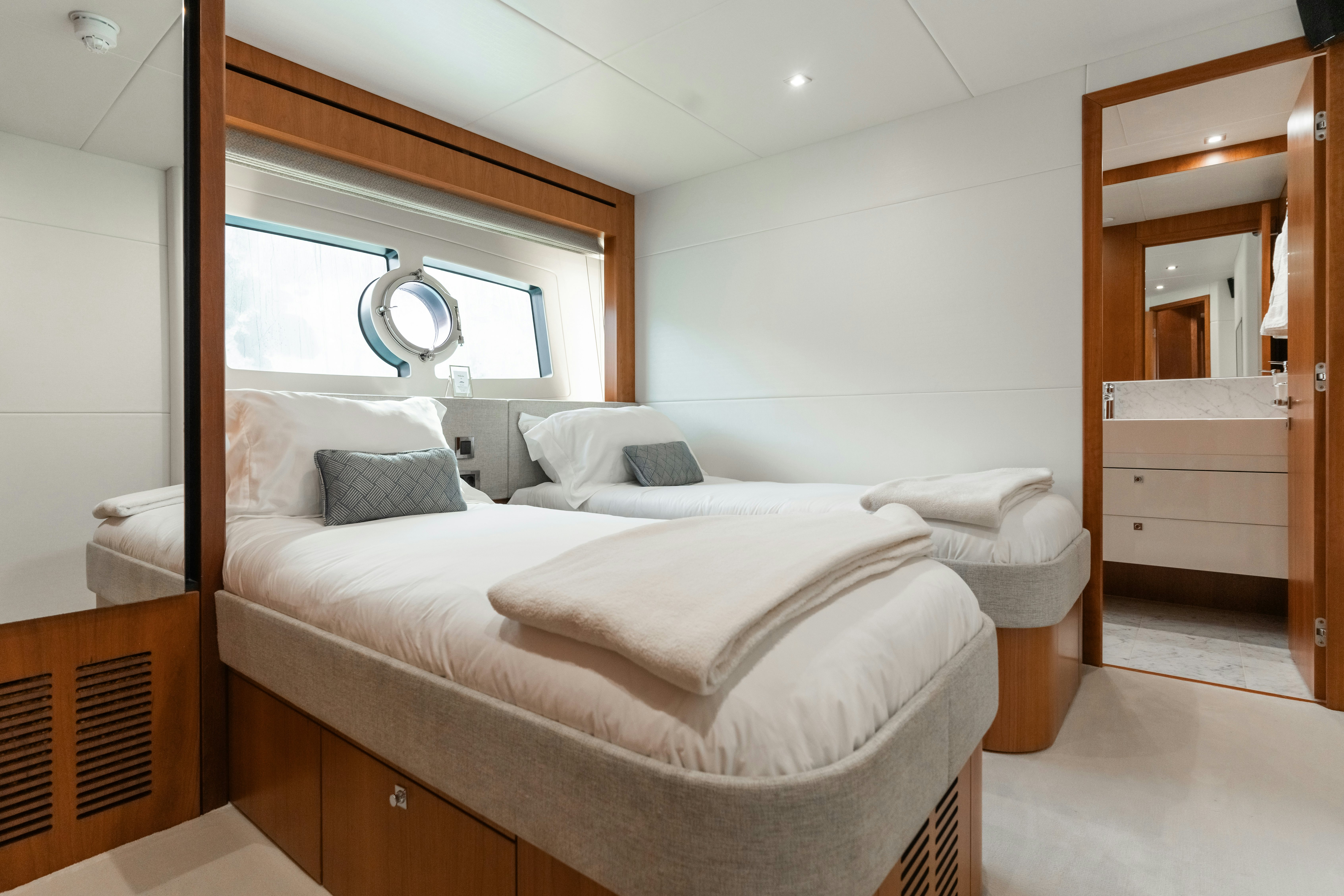 a bed in a room aboard PLAY THE GAME Yacht for Sale