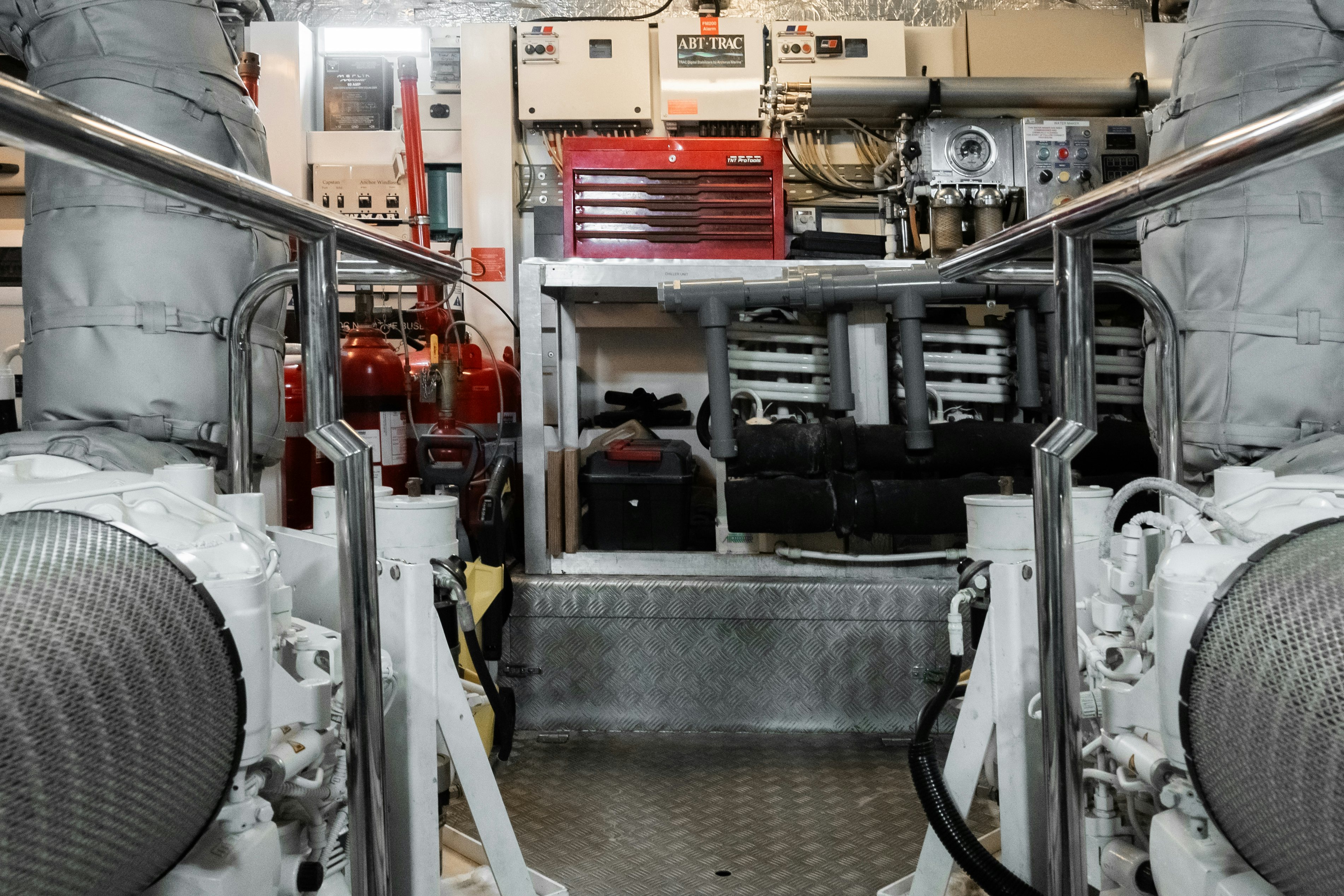 a room with machinery aboard PLAY THE GAME Yacht for Sale