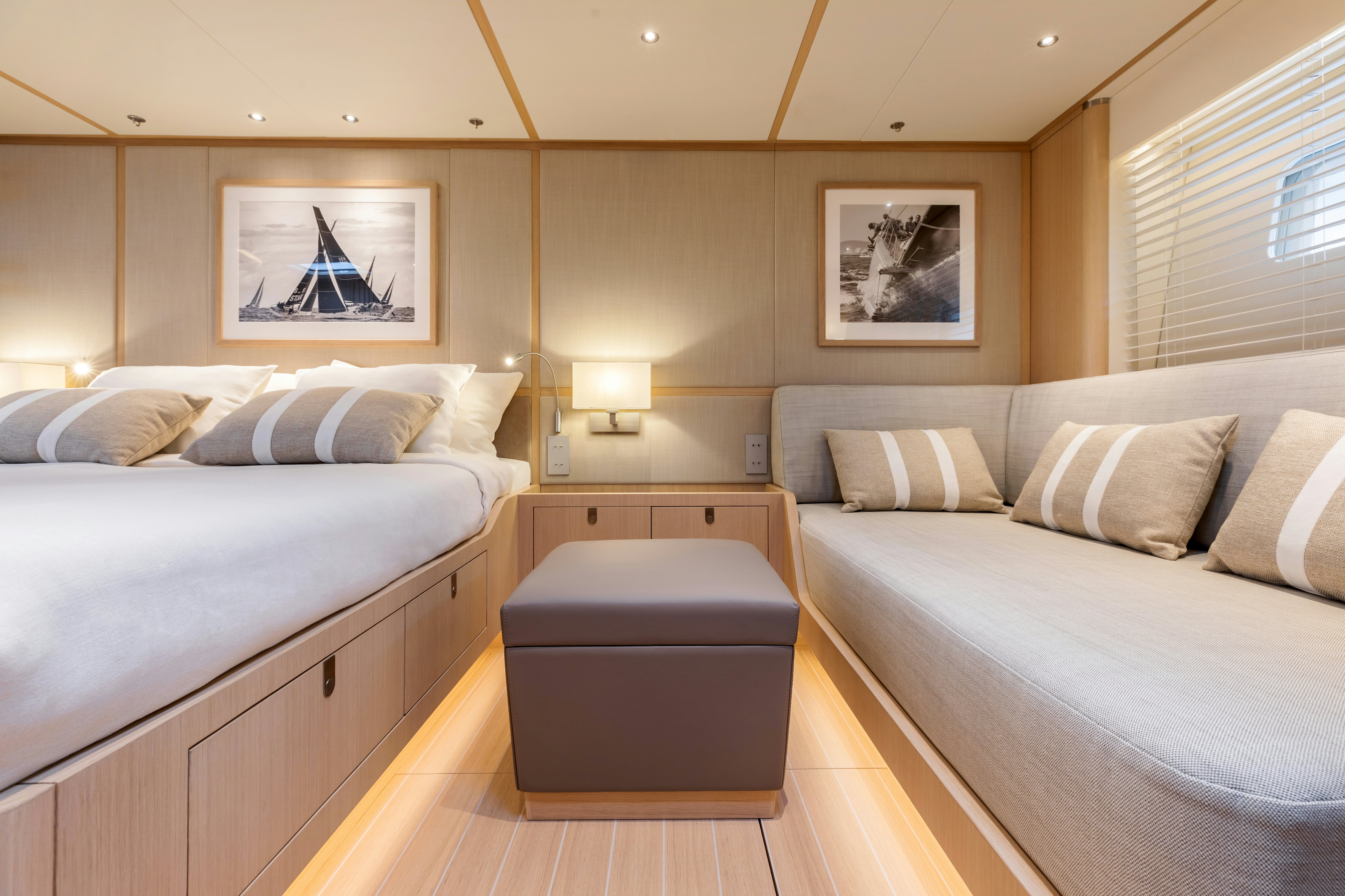 a room with two beds aboard ALIX Yacht for Sale