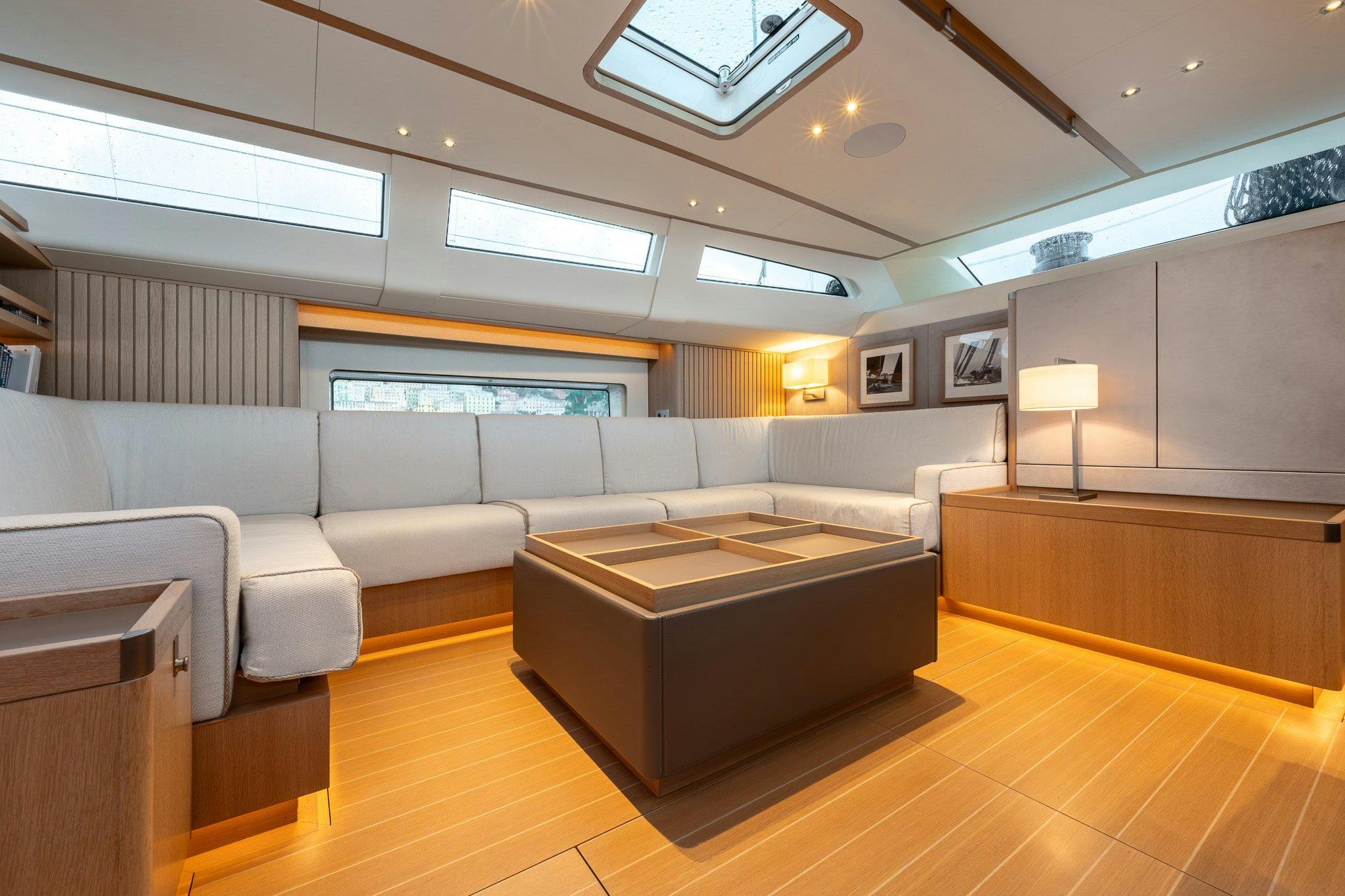 a room with a couch and a table aboard ALIX Yacht for Sale