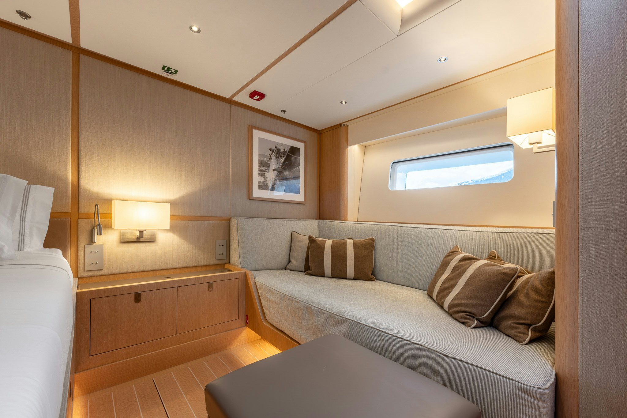 a room with a couch and a bed aboard ALIX Yacht for Sale