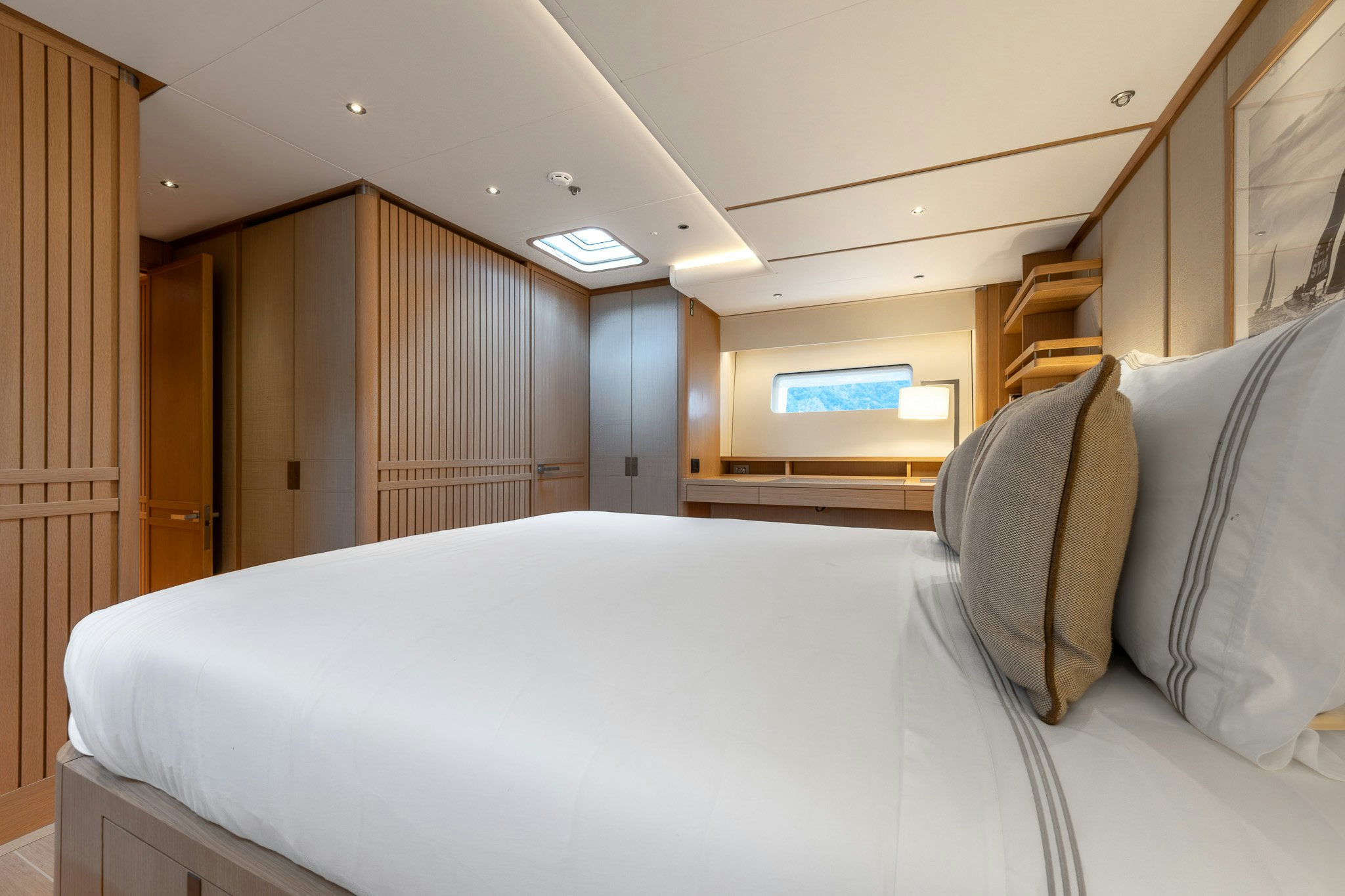a bed in a room aboard ALIX Yacht for Sale