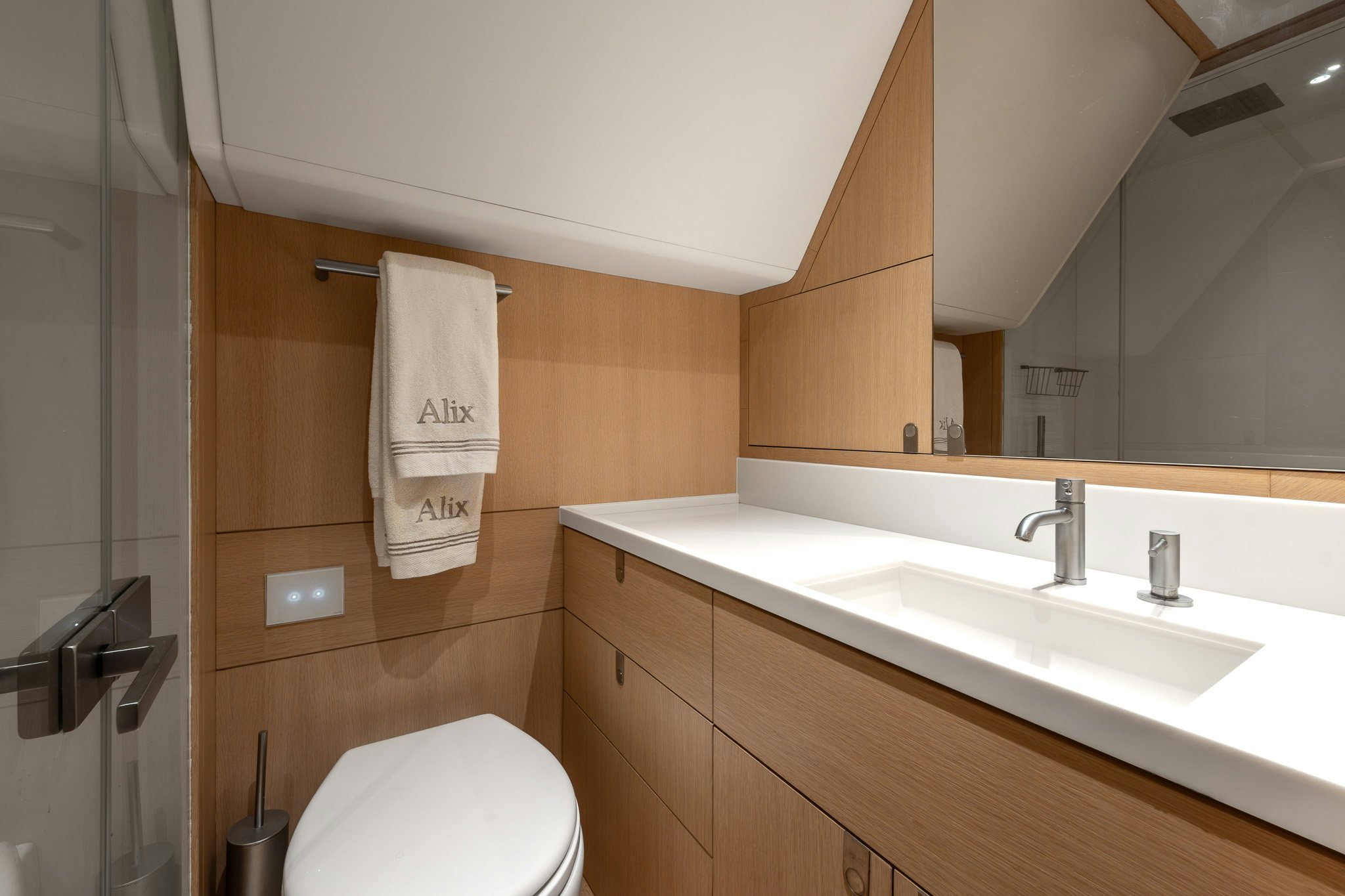 a bathroom with a sink and a toilet aboard ALIX Yacht for Sale
