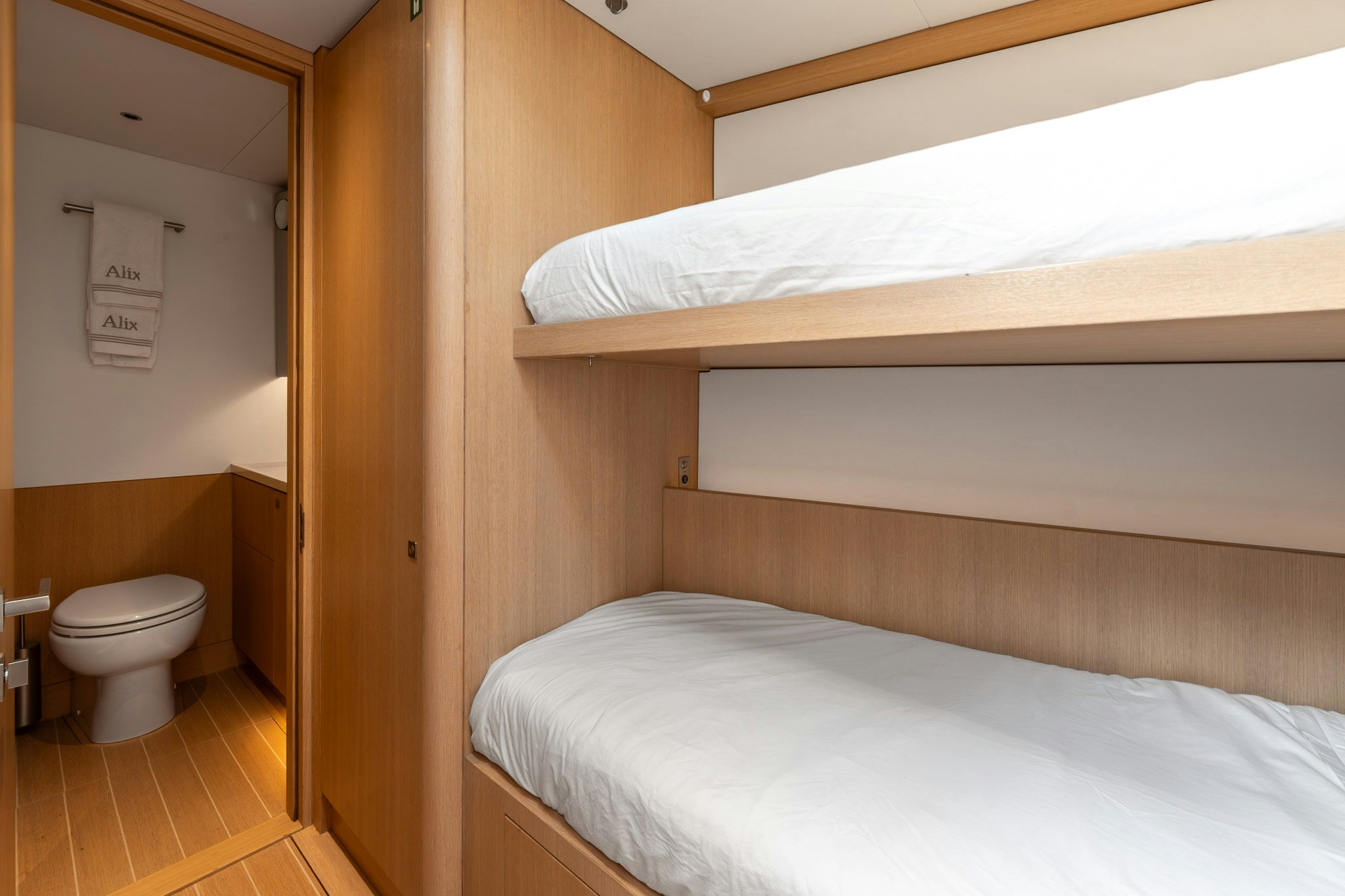 a bed in a room aboard ALIX Yacht for Sale