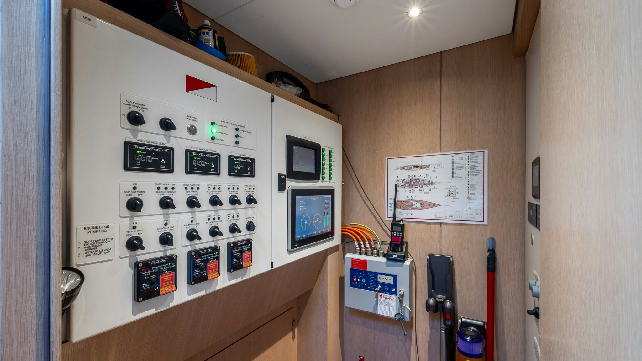 a white board with black buttons aboard ALIX Yacht for Sale