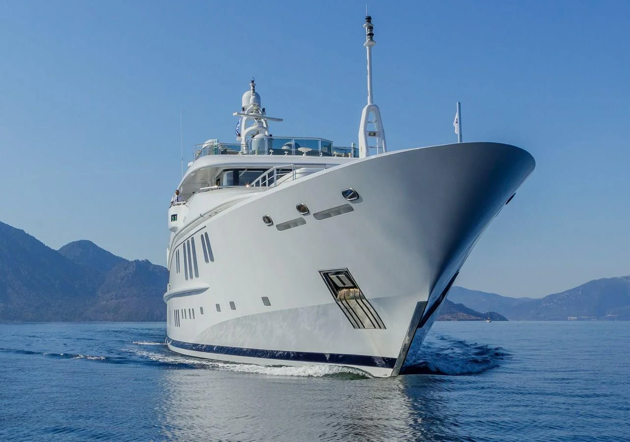 a large white ship in the water aboard SAPPHIRE Yacht for Charter