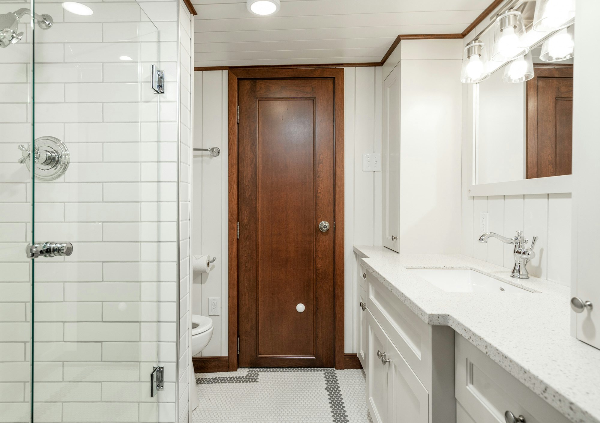 a bathroom with a shower unit and sink aboard ANNE S PIERCE Yacht for Sale