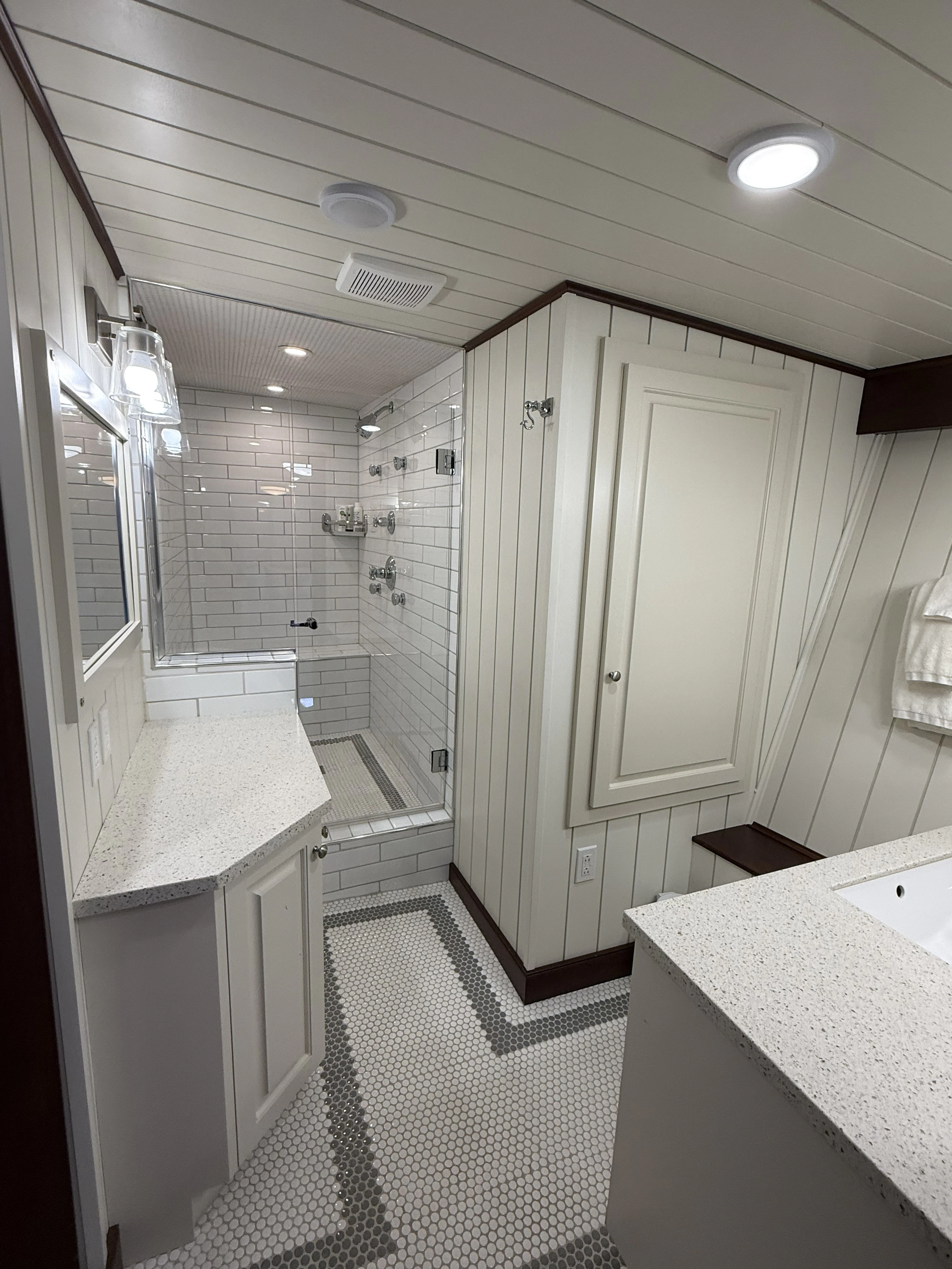 a long hallway with a countertop aboard ANNE S PIERCE Yacht for Sale