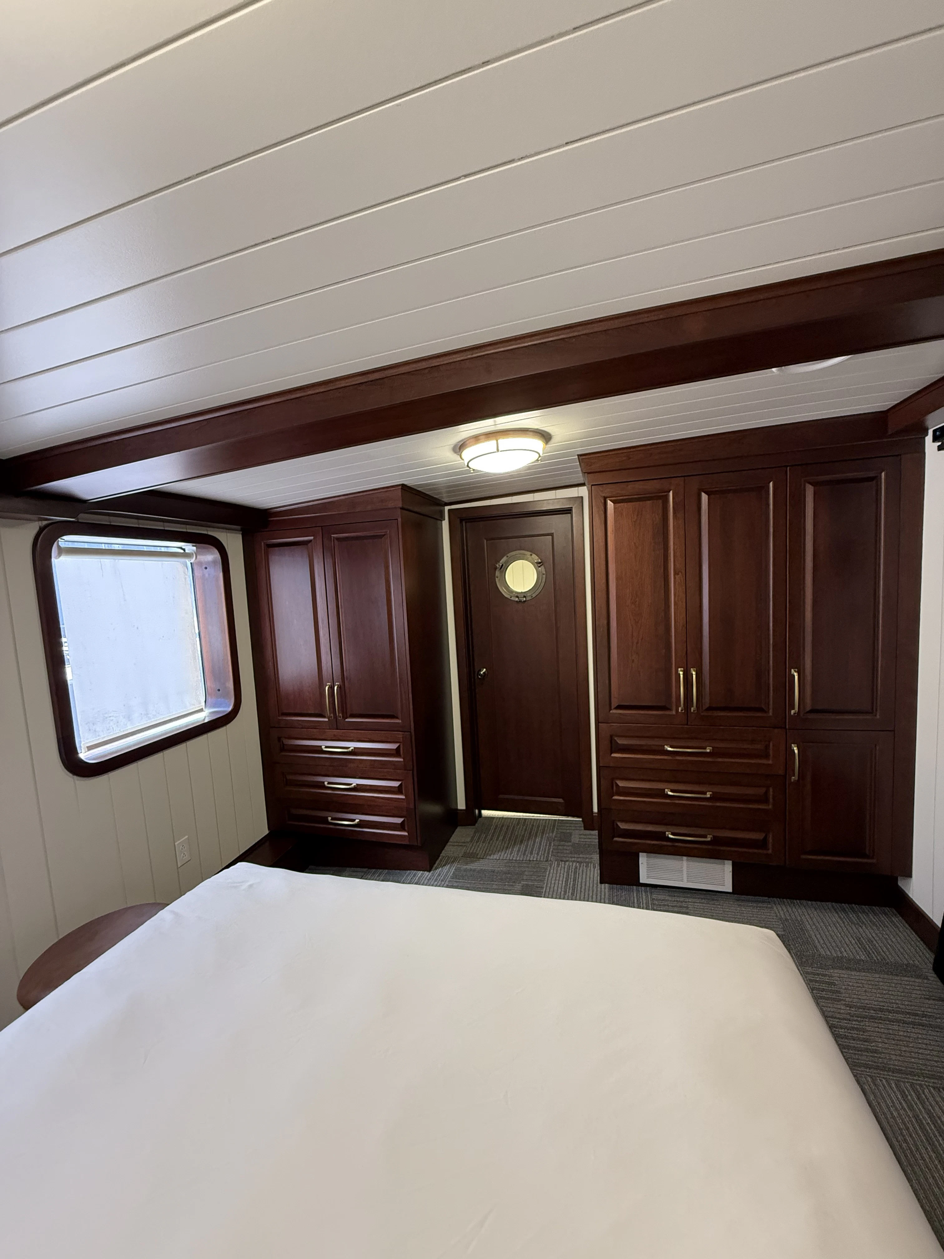 a bed in a room aboard ANNE S PIERCE Yacht for Sale