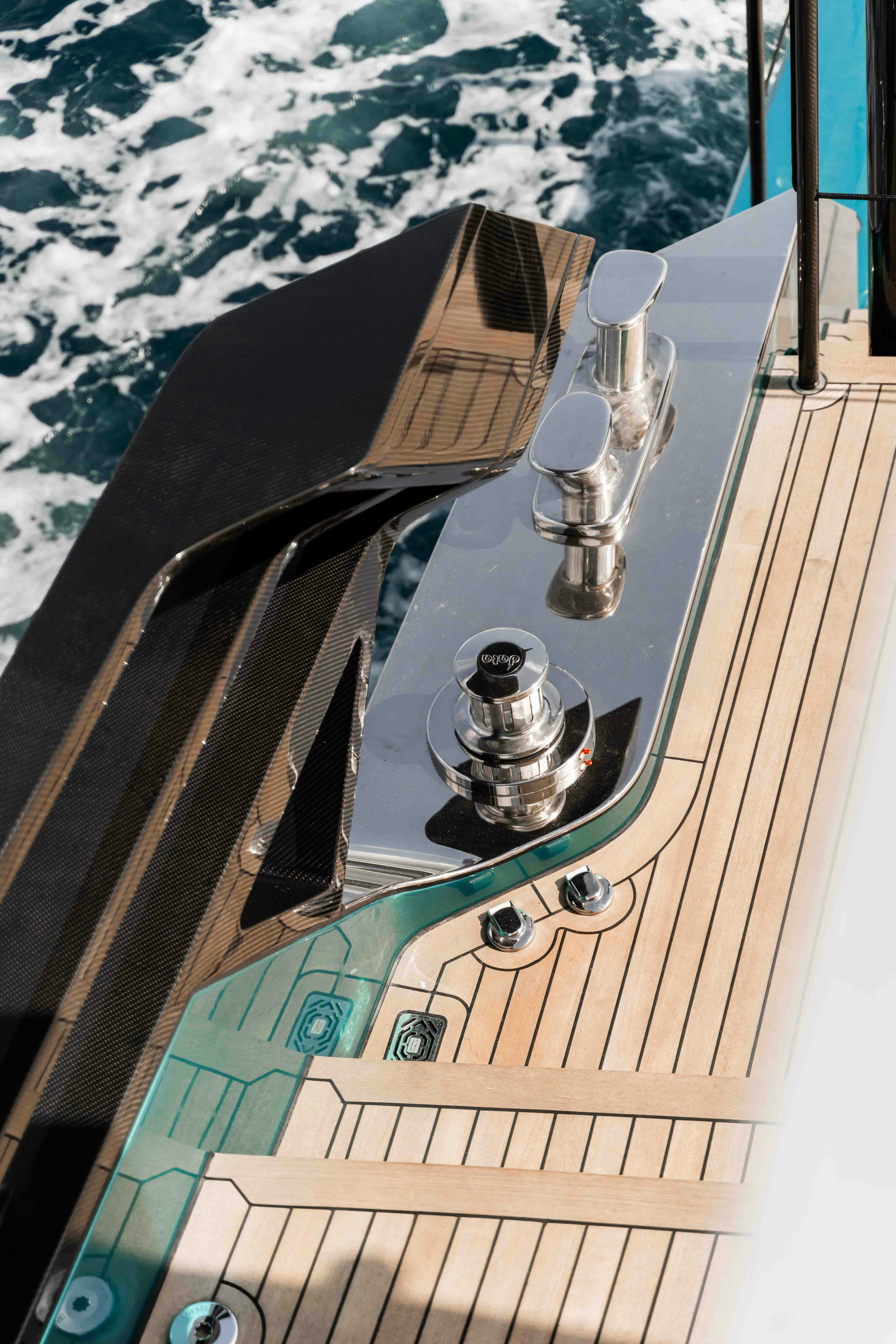 a wooden boat on a deck aboard NB 202 Yacht for Sale