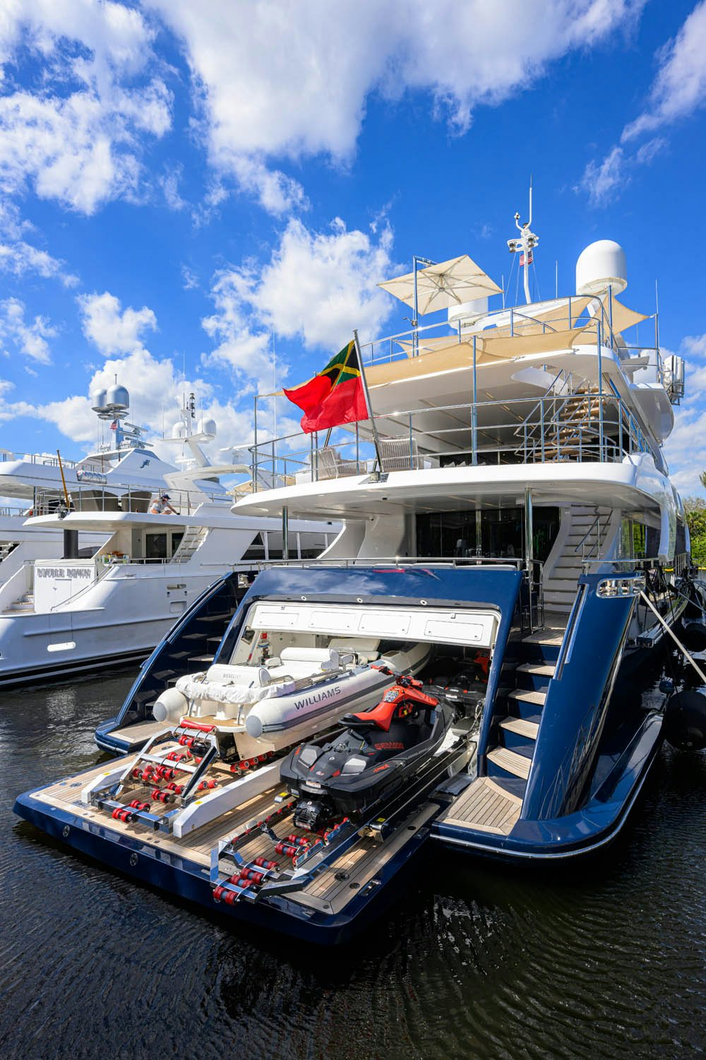 a boat docked at a pier aboard COFINA Yacht for Charter