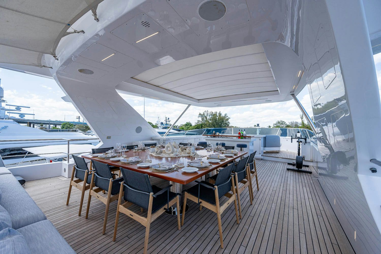a table set for a meal aboard COFINA Yacht for Charter