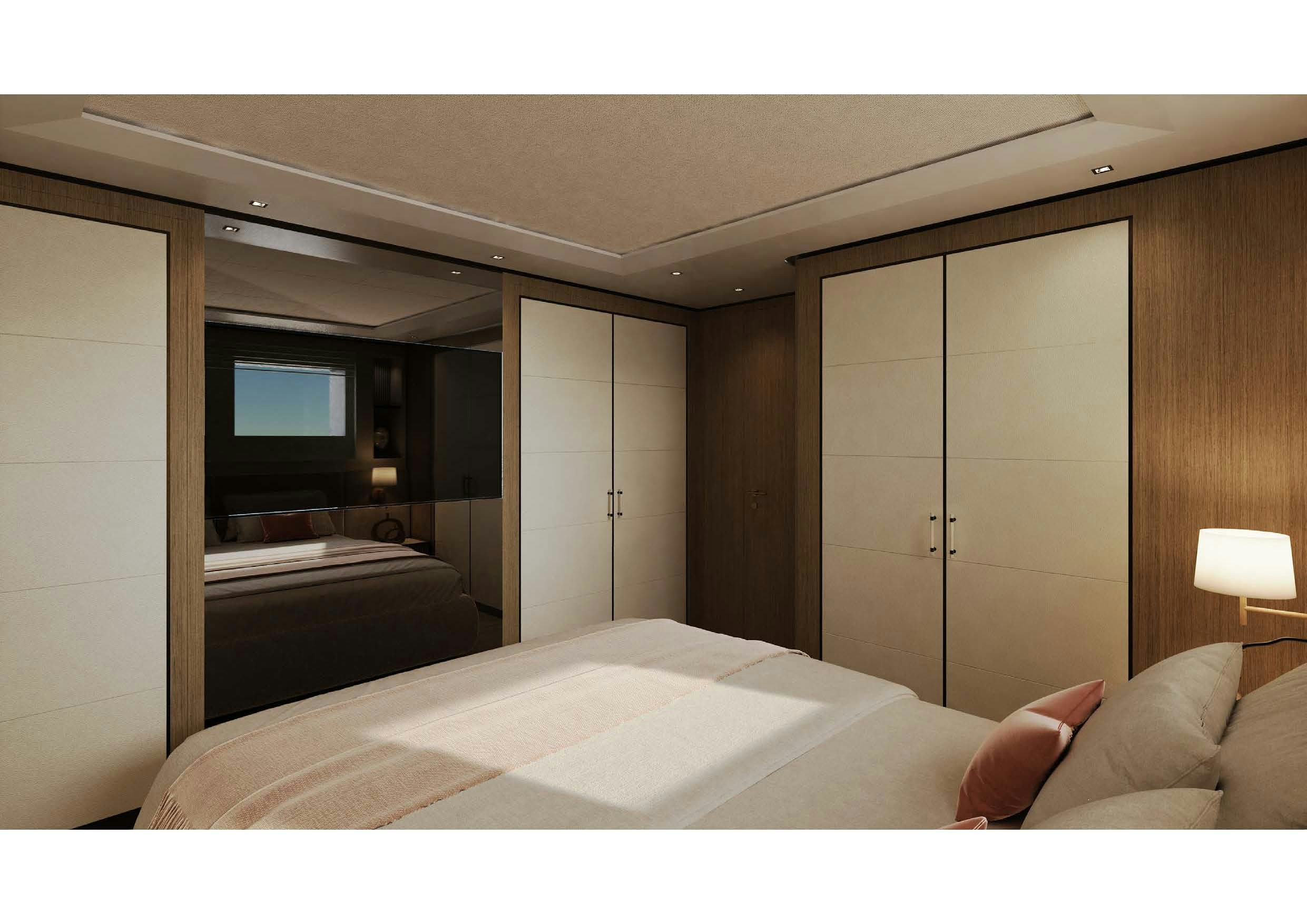 a hotel room with a bed aboard MANGUSTA OCEANO 44/08 Yacht for Sale