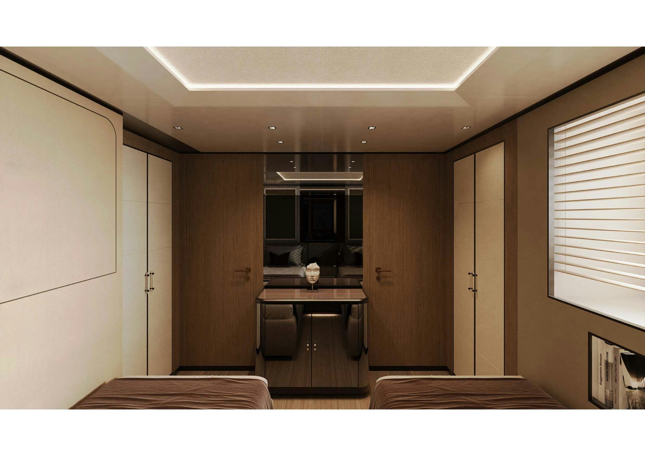 a room with a desk and chairs aboard MANGUSTA OCEANO 44/08 Yacht for Sale