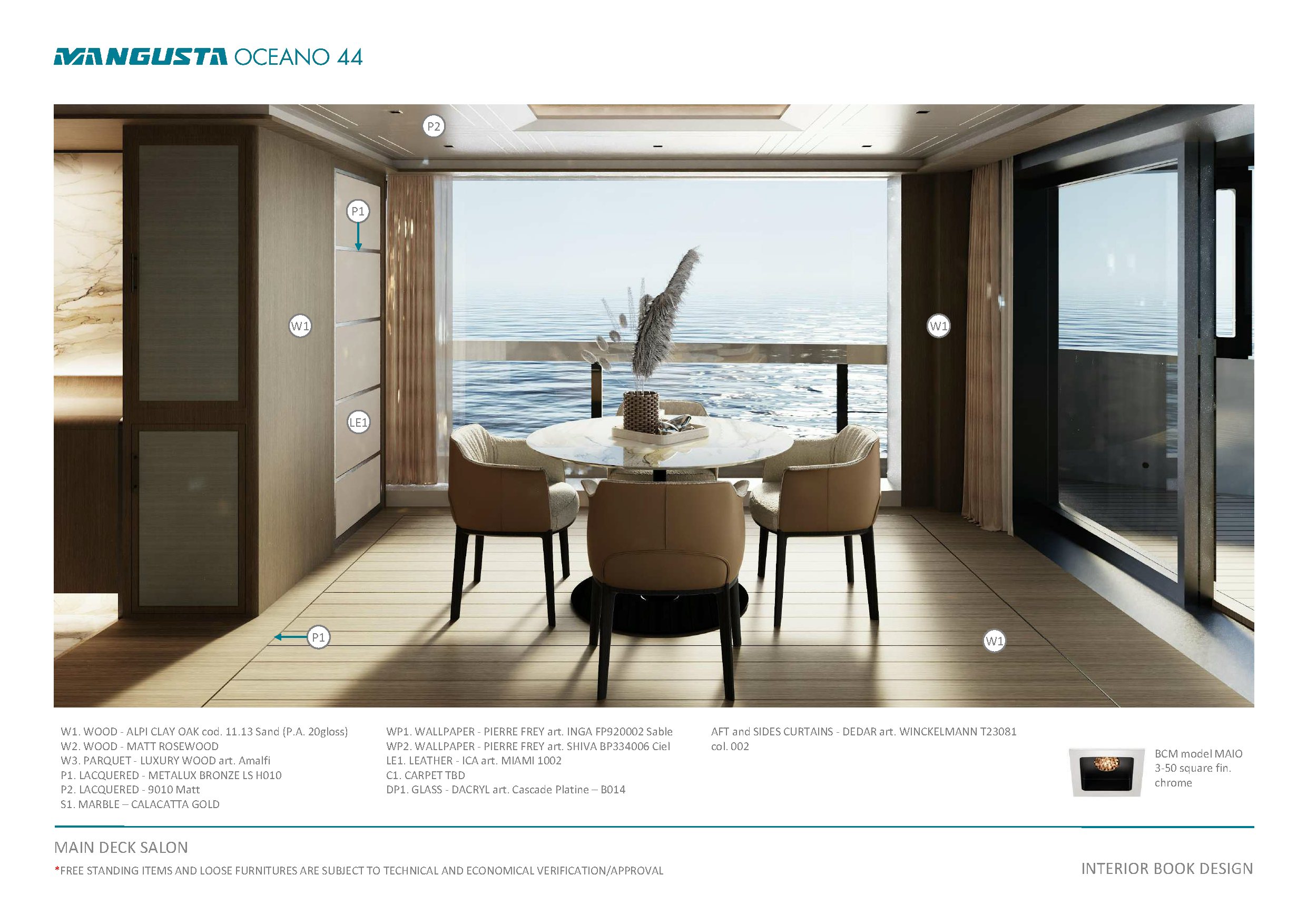 a room with a table and chairs aboard MANGUSTA OCEANO 44/08 Yacht for Sale