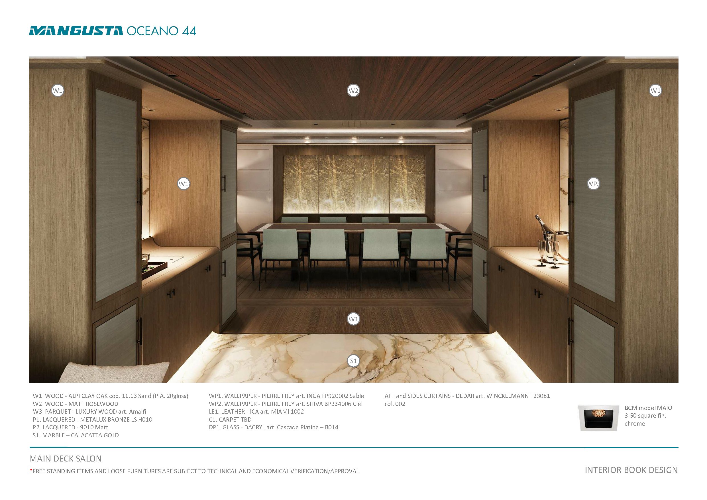 a room with a table and chairs aboard MANGUSTA OCEANO 44/08 Yacht for Sale