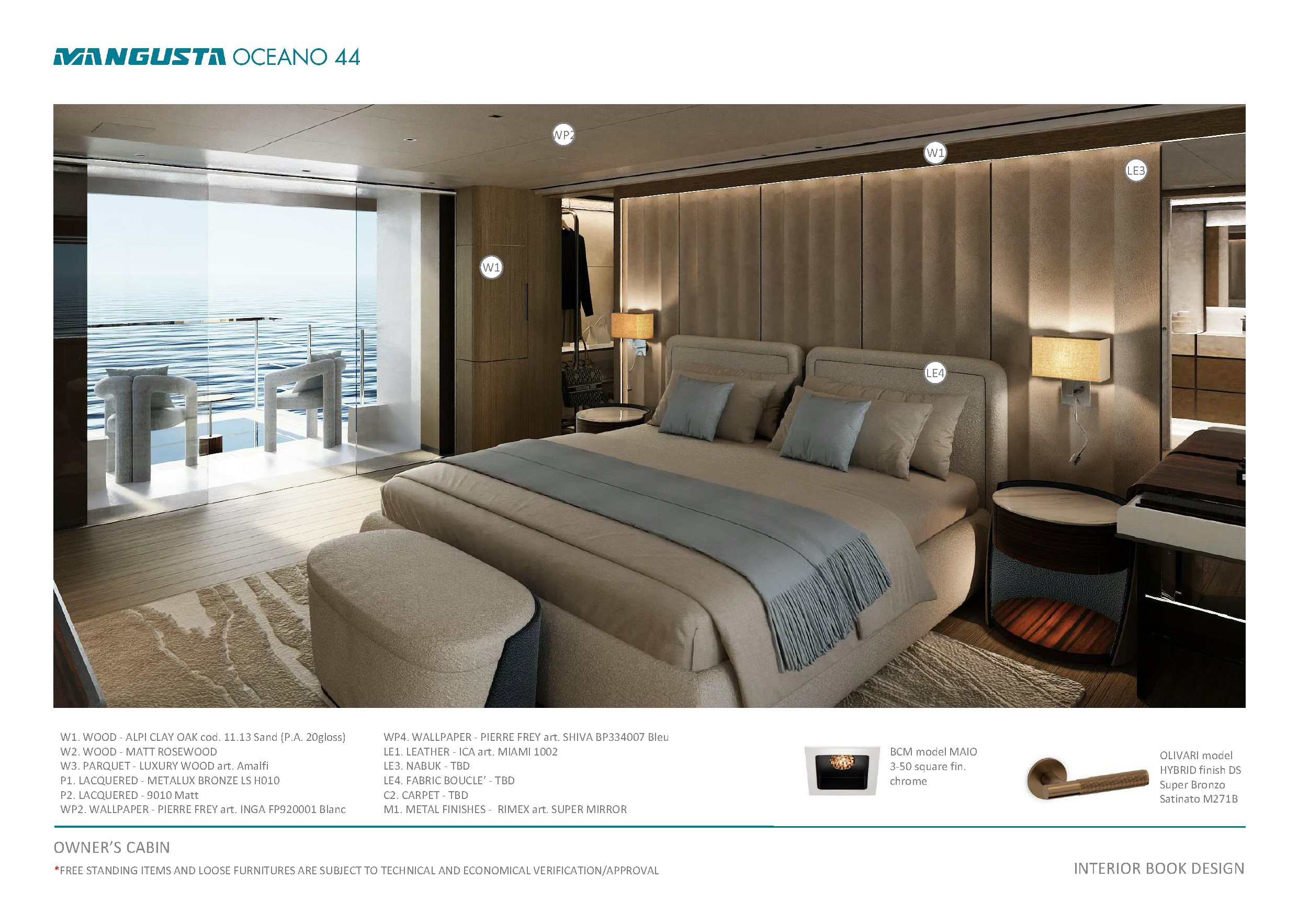 a hotel room with a bed aboard MANGUSTA OCEANO 44/08 Yacht for Sale