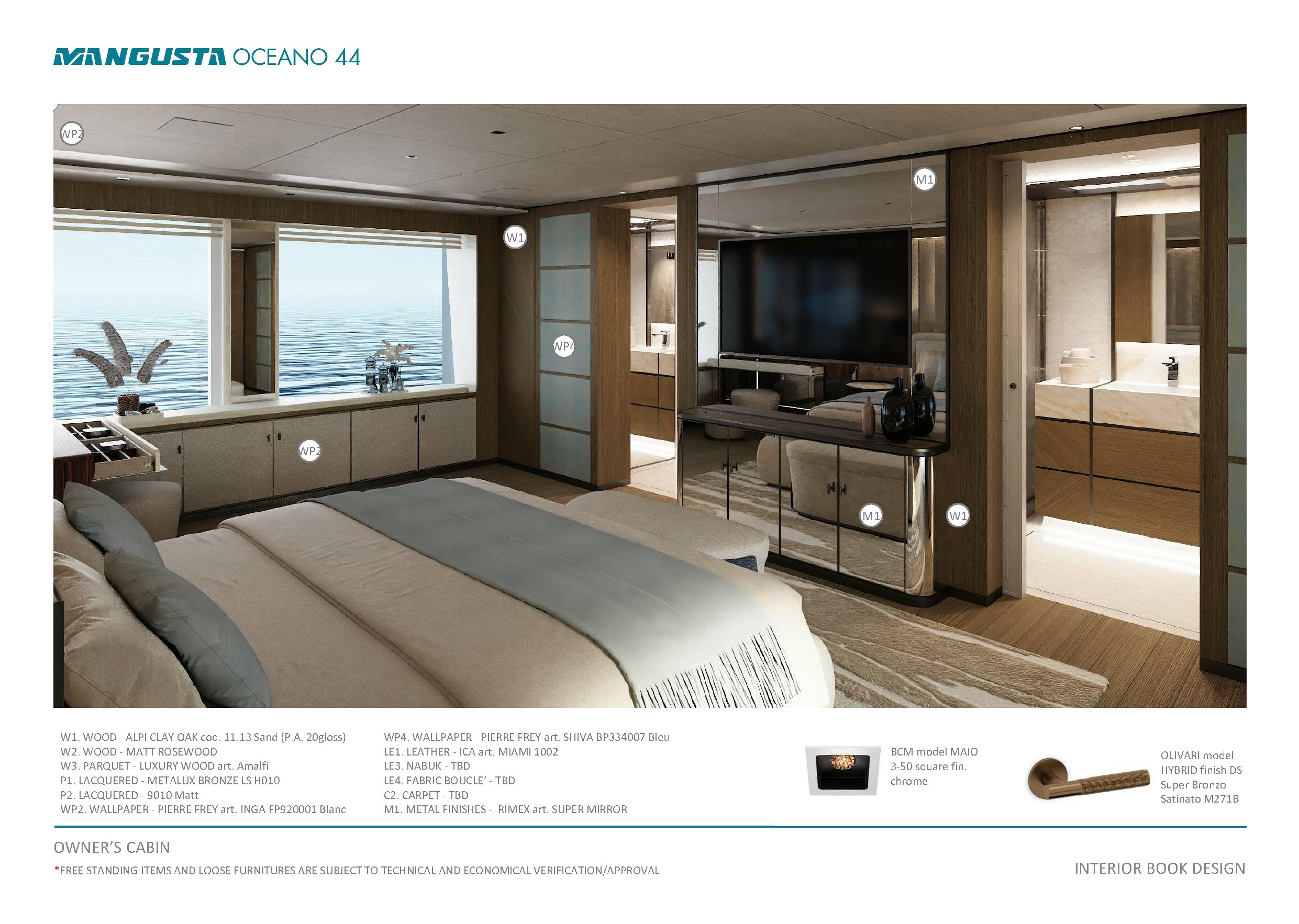 a room with a bed and a tv aboard MANGUSTA OCEANO 44/08 Yacht for Sale