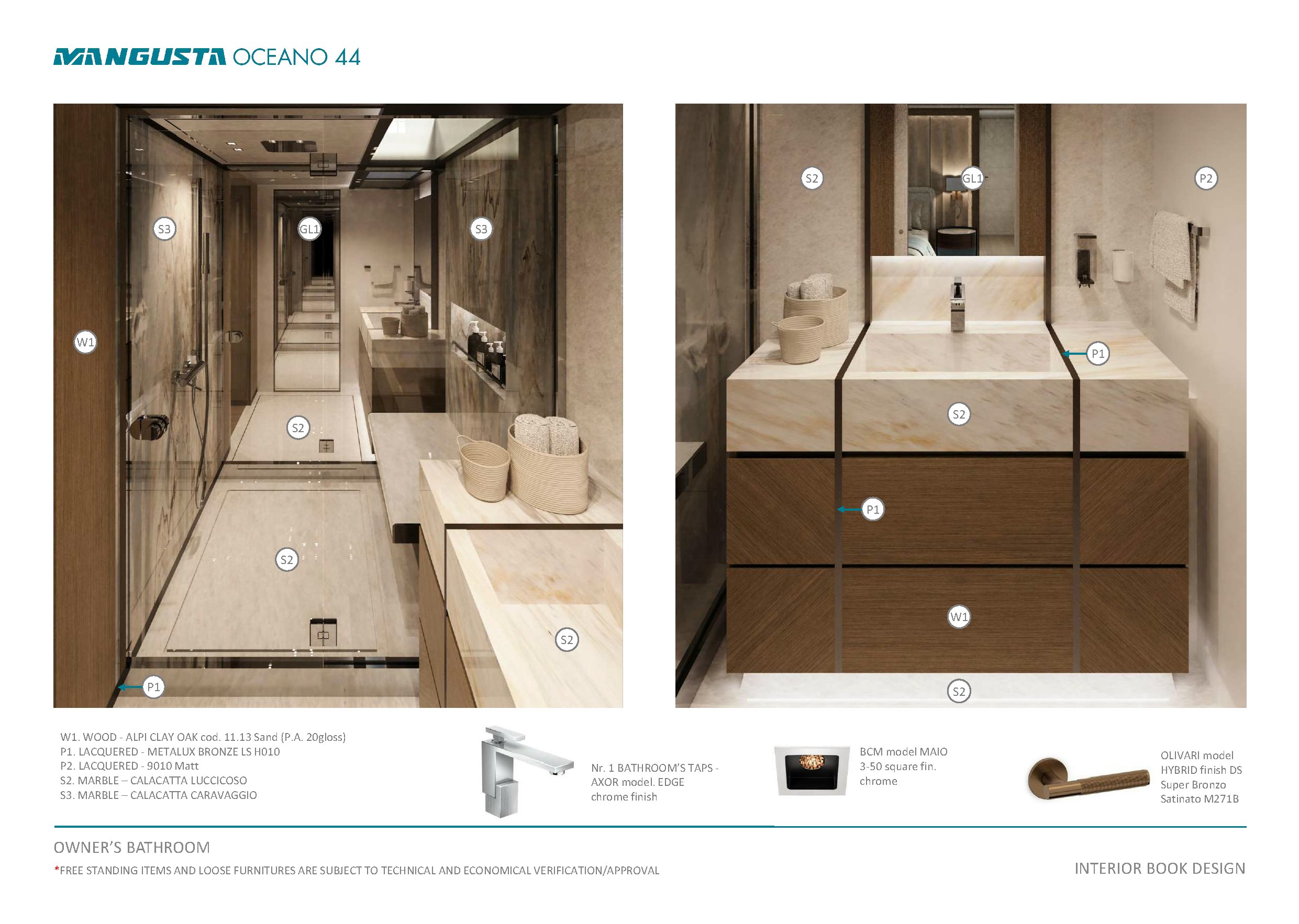 a room with a large mirror aboard MANGUSTA OCEANO 44/08 Yacht for Sale