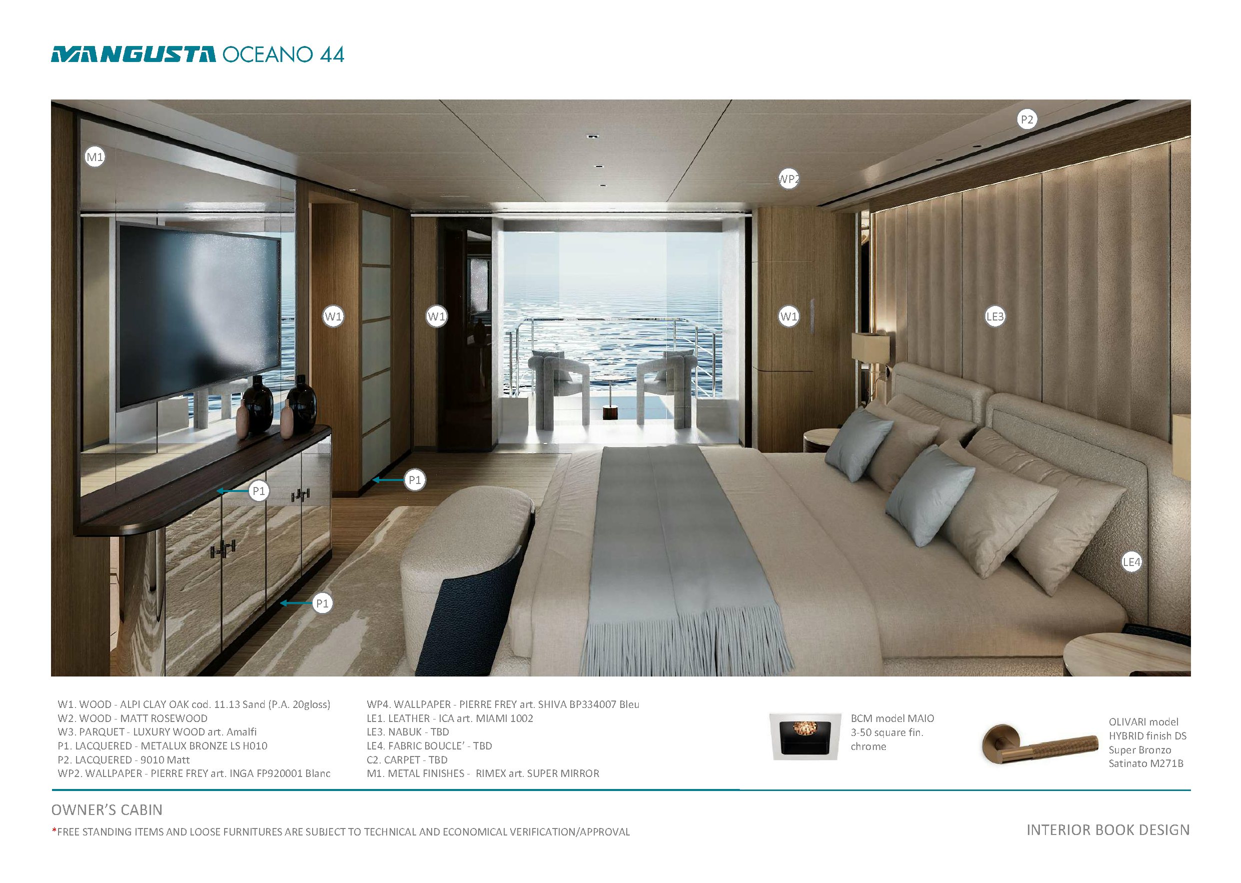 a hotel room with a bed and tv aboard MANGUSTA OCEANO 44/08 Yacht for Sale