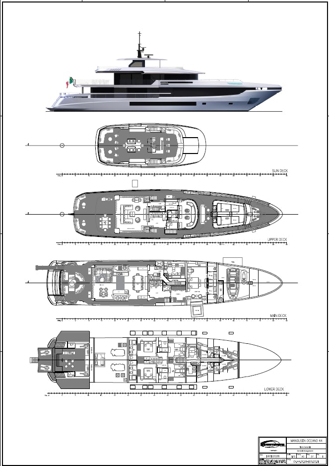 diagram, engineering drawing aboard MANGUSTA OCEANO 44/08 Yacht for Sale