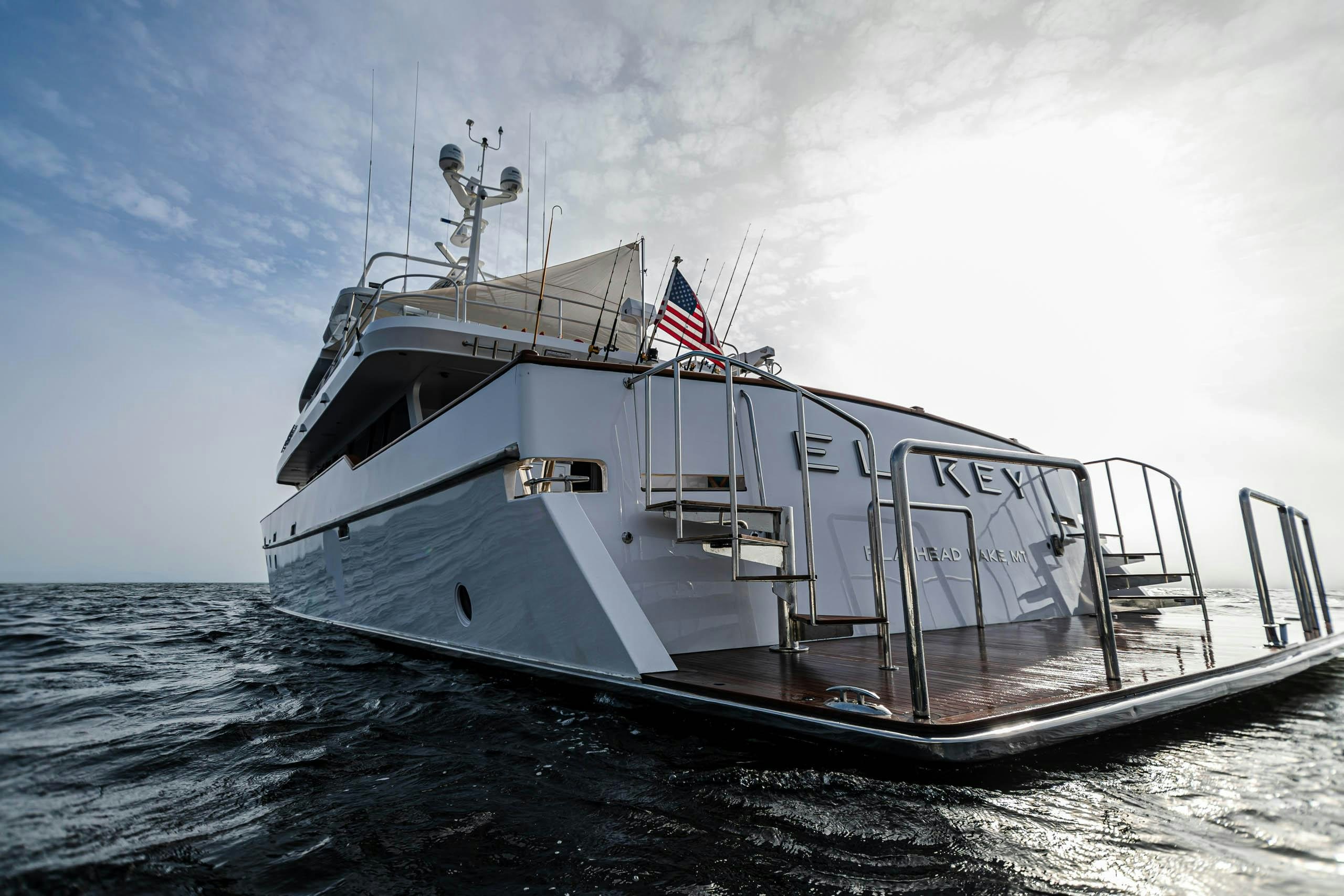 a large ship in the water aboard EL REY Yacht for Charter